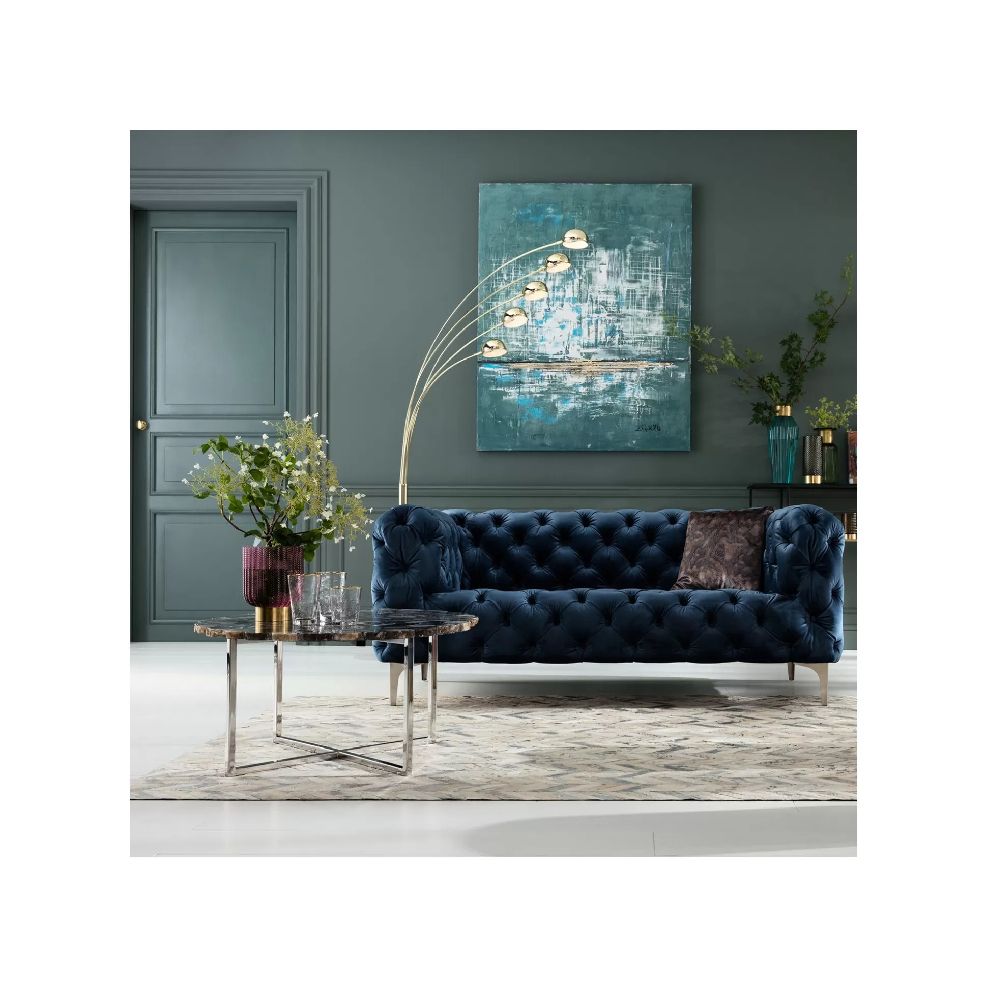 Canapé Look 2 Places Velours Bleu Pétrole ^KARE Design Cheap
