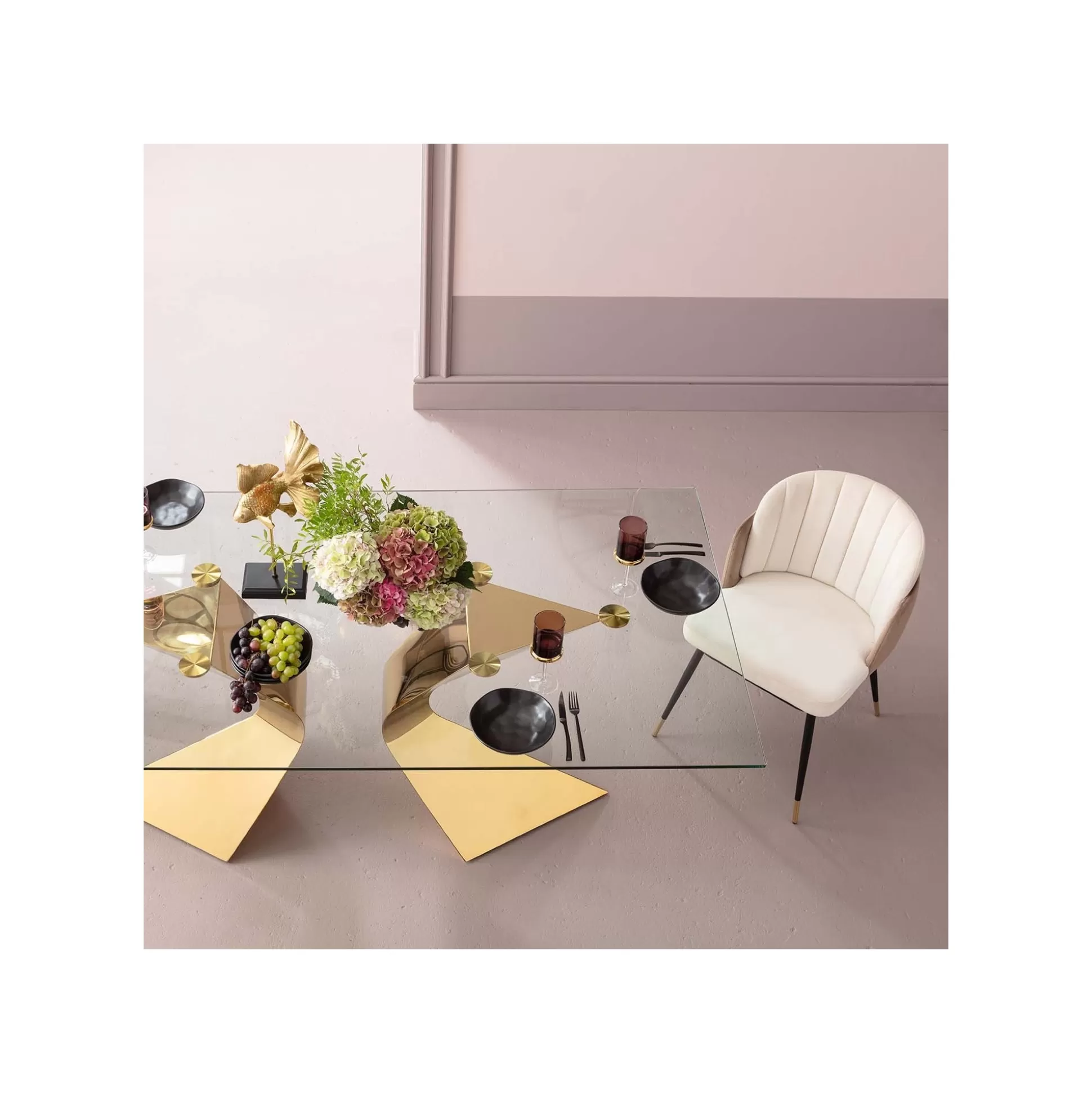 Chaise Hojas Velours Beige Et Taupe ^KARE Design New