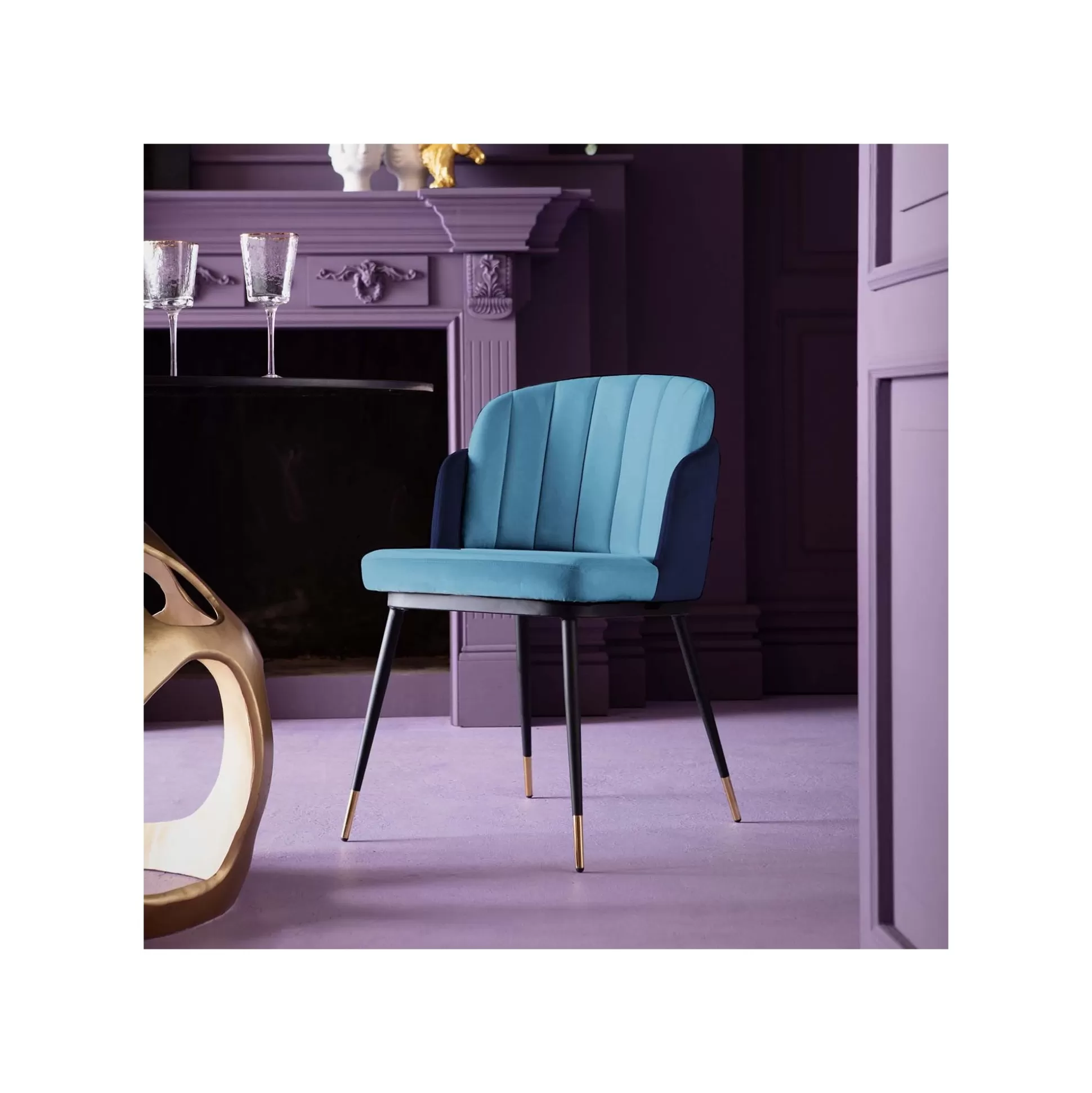 Chaise Hojas Velours Bleu ^KARE Design Sale