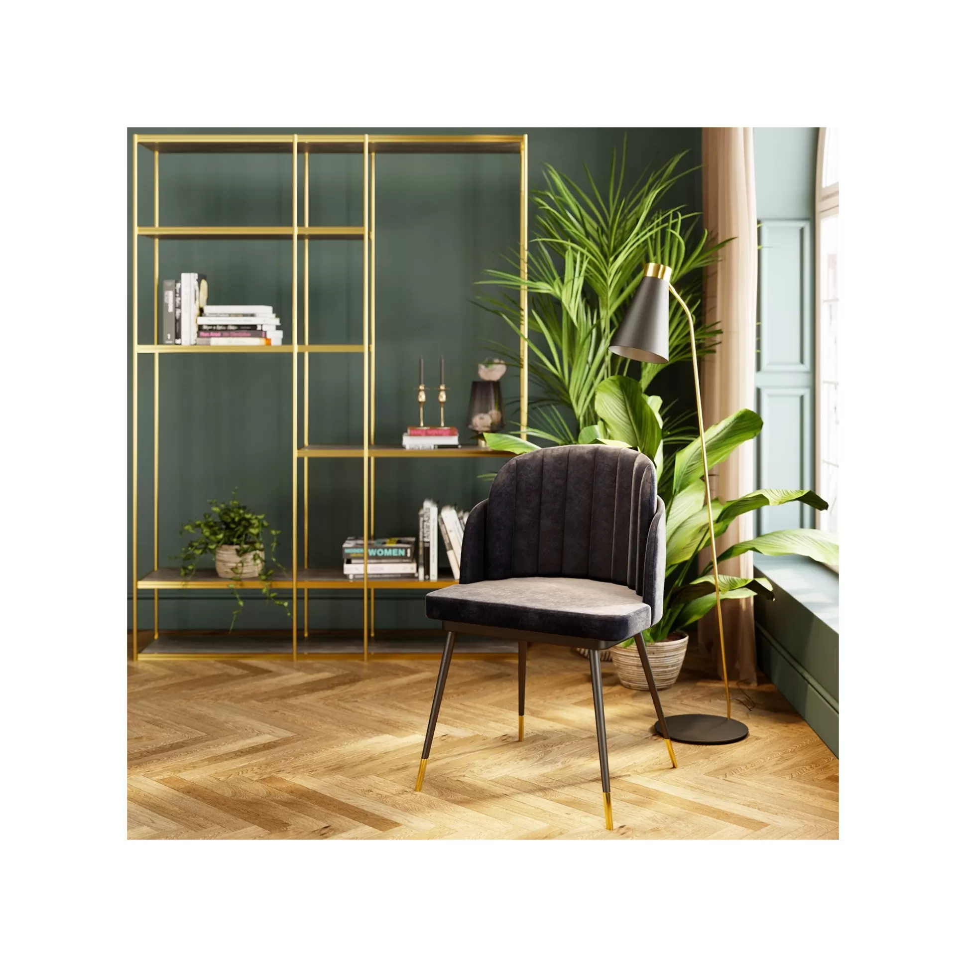 Chaise Hojas Velours Gris Et Vert ^KARE Design Hot