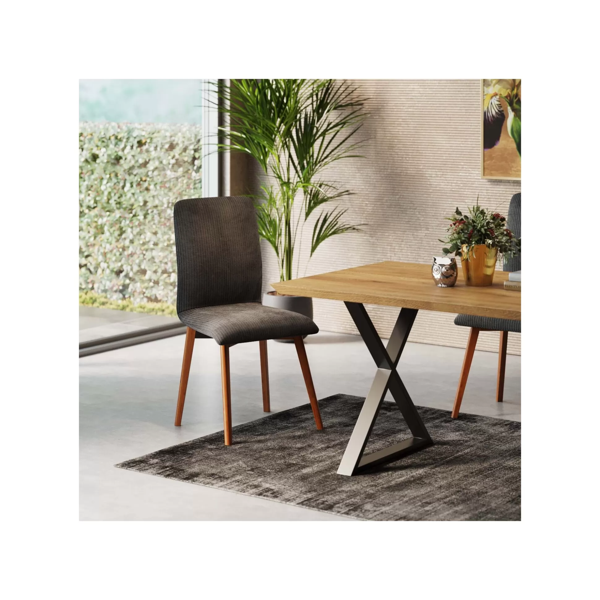 Chaise Lara Cord Côtelée Grise ^KARE Design Discount