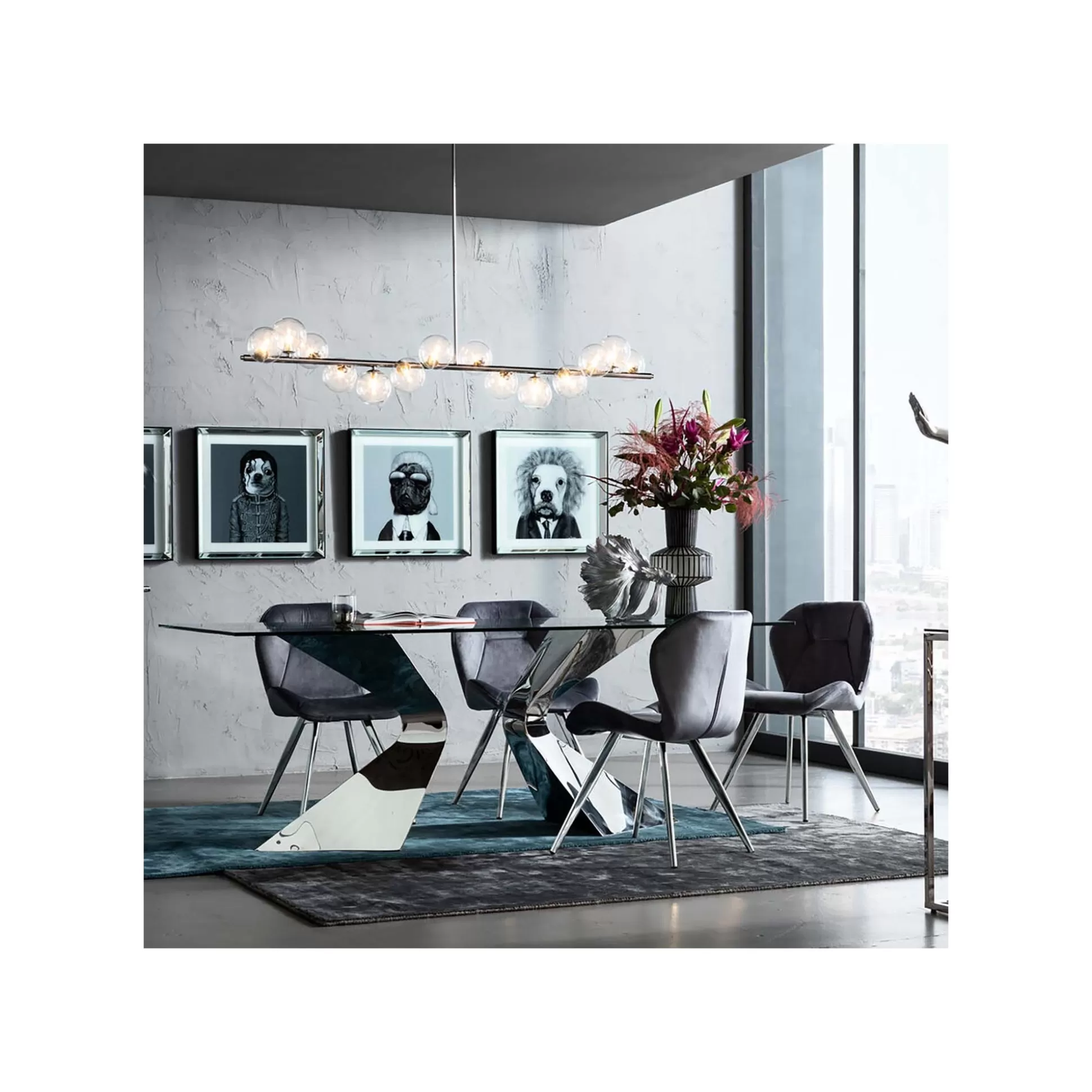 Chaise Viva Velours Gris Et Chrome ^KARE Design Store