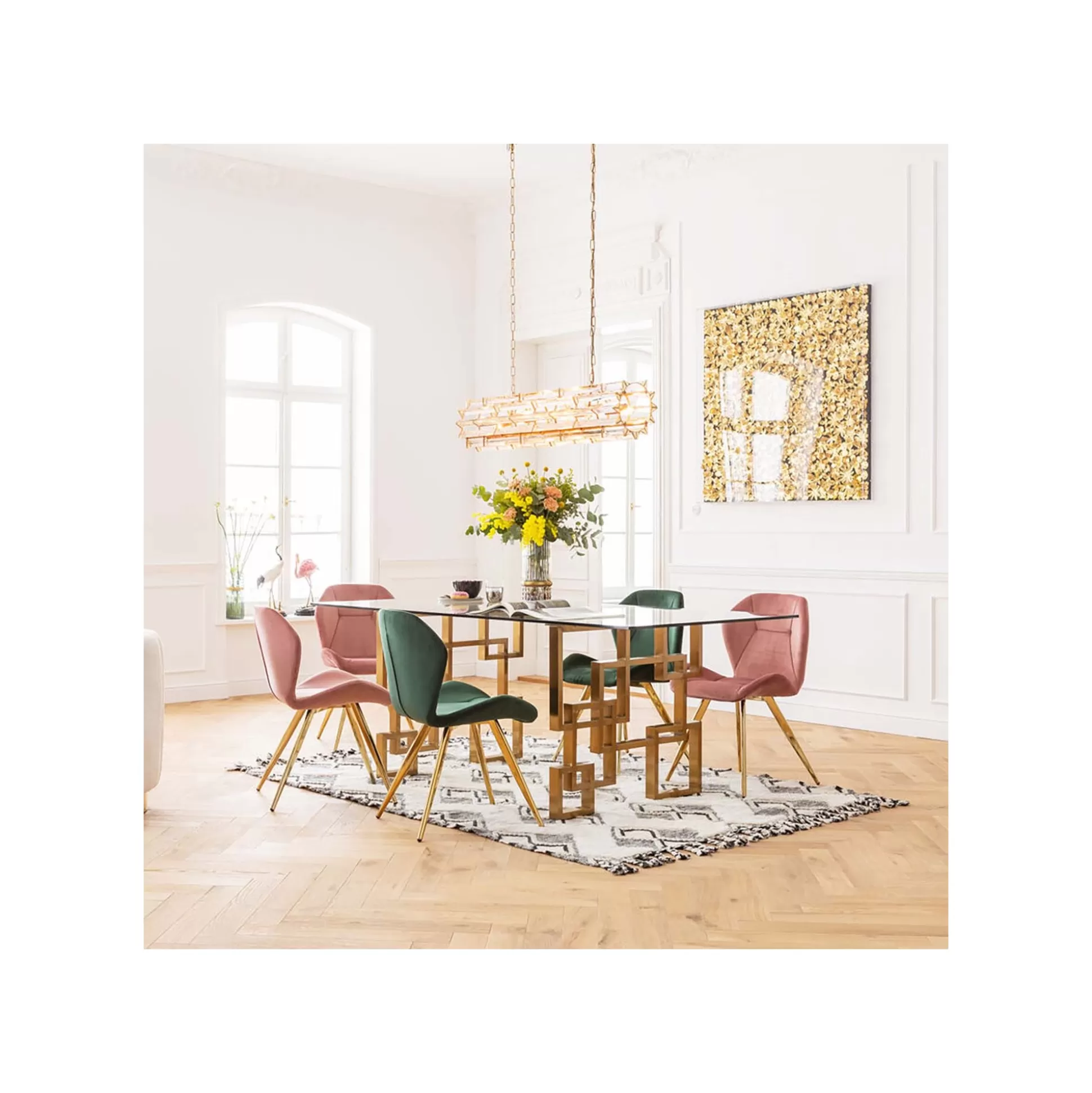 Chaise Viva Velours Vert Et Or ^KARE Design New