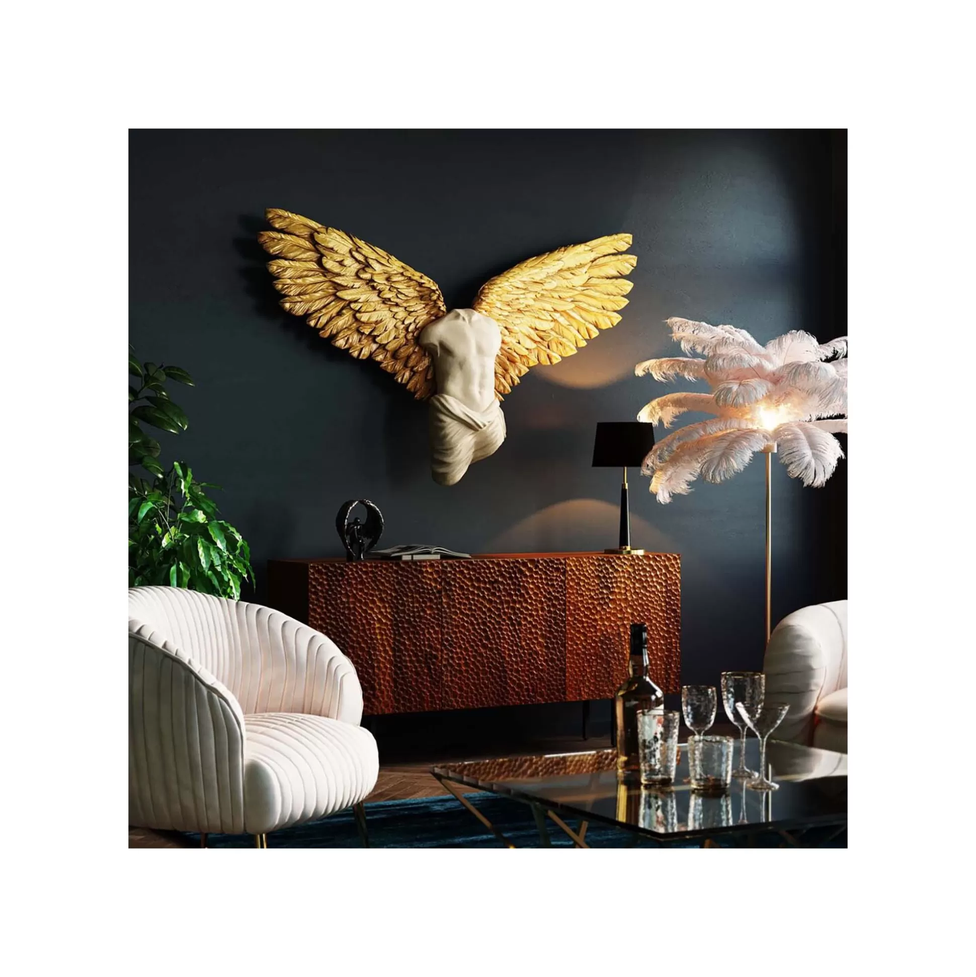 Déco Murale Buste Homme Ailes Dorées 124x71cm ^KARE Design Discount