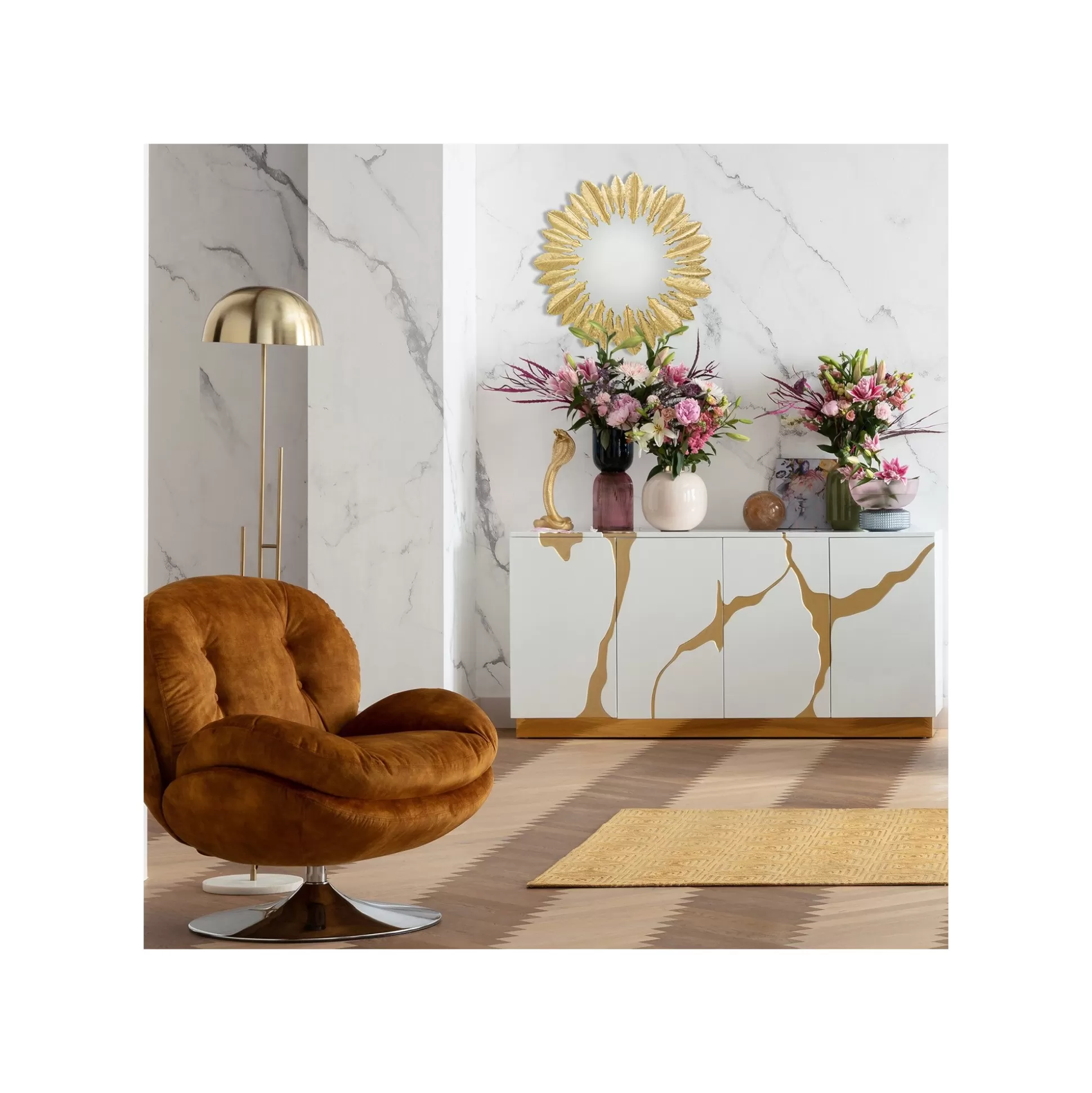 Fauteuil Pivotant Cosy Velours Ocre ^KARE Design Shop