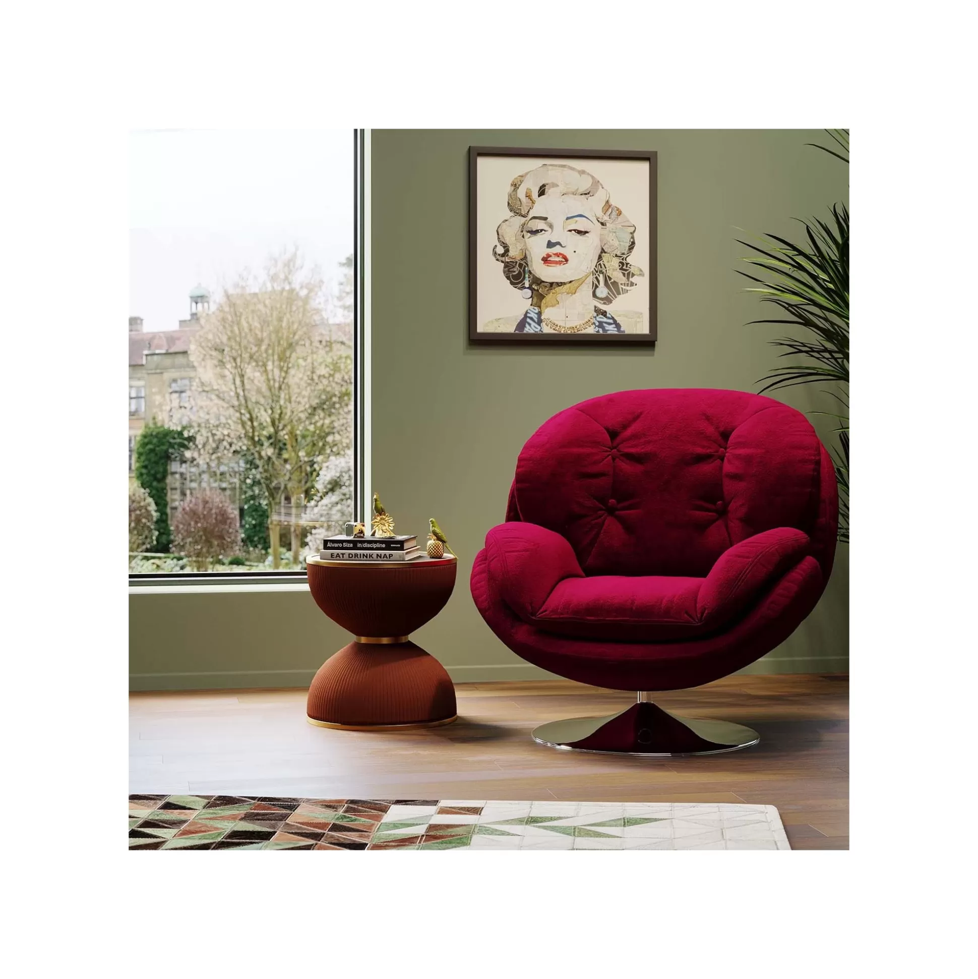 Fauteuil Pivotant Cosy Velours Rouge ^KARE Design Cheap