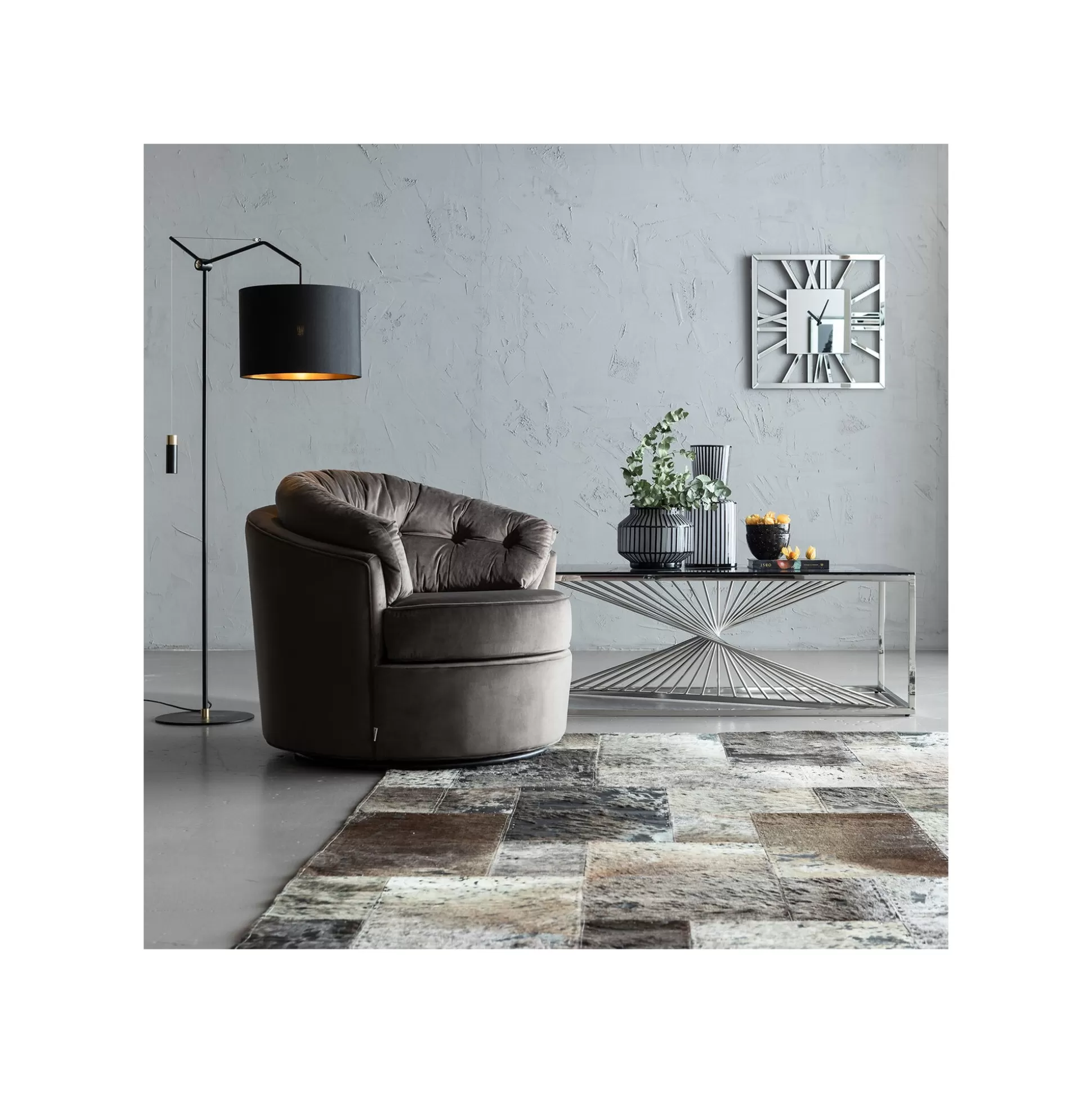 Fauteuil Pivotant Music Hall Velours Gris ^KARE Design Cheap