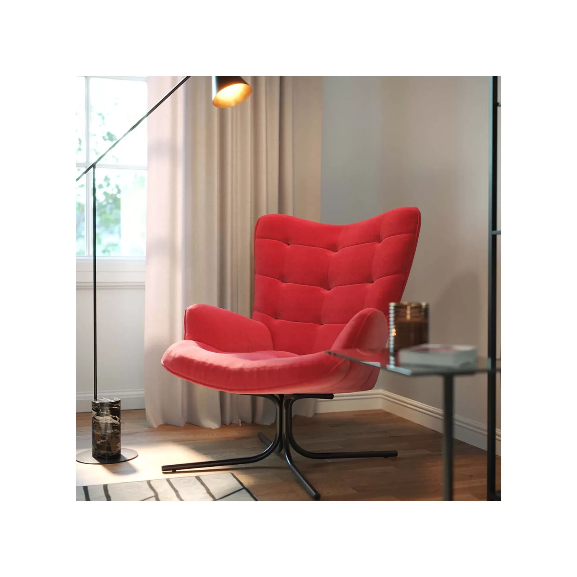 Fauteuil Pivotant Oscar Velours Rouge ^KARE Design Sale