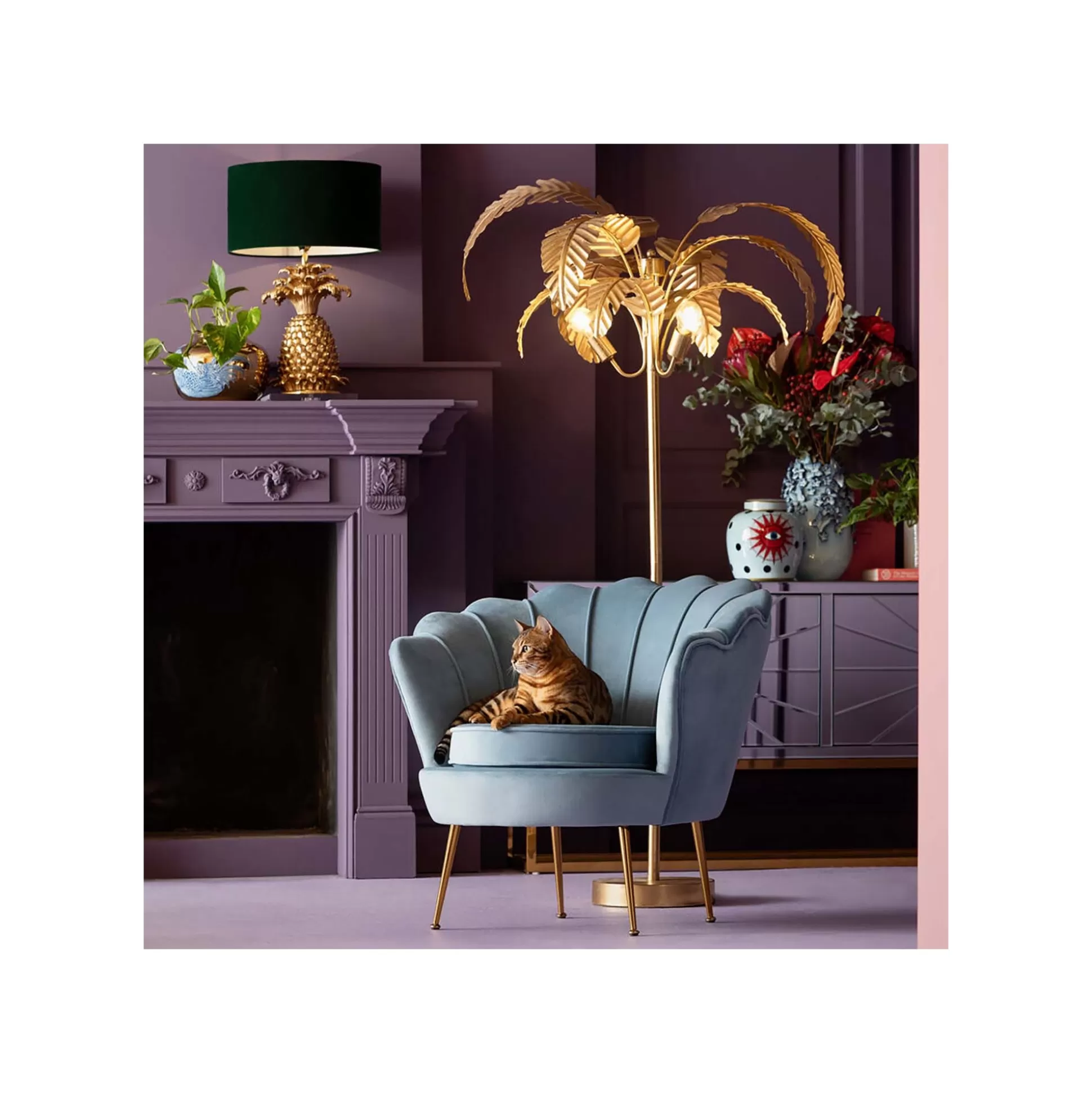 Fauteuil Water Lily Velours Bleu Et Acier Doré ^KARE Design Discount