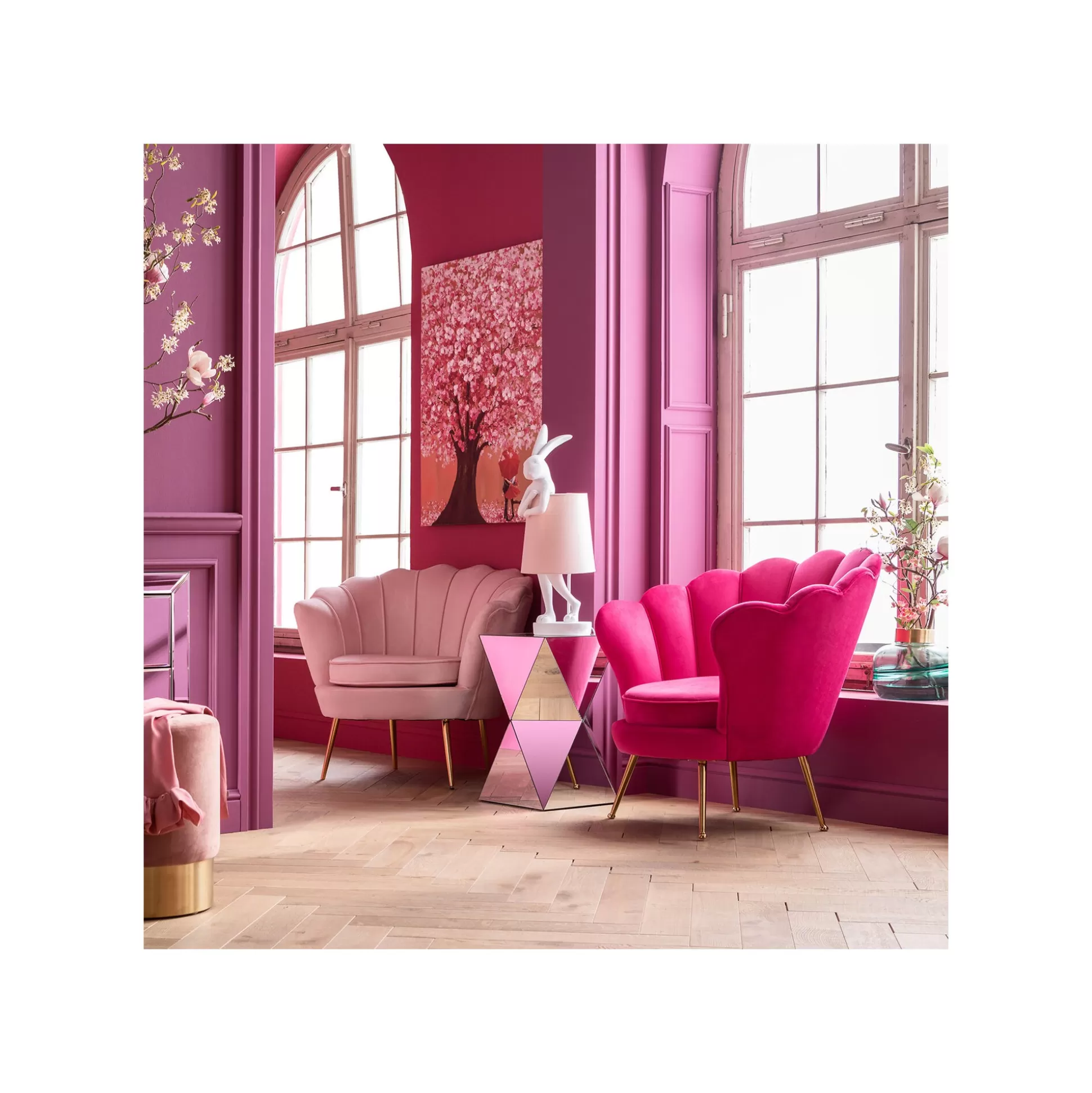 Fauteuil Water Lily Velours Fuchsia Et Acier Doré ^KARE Design Best Sale