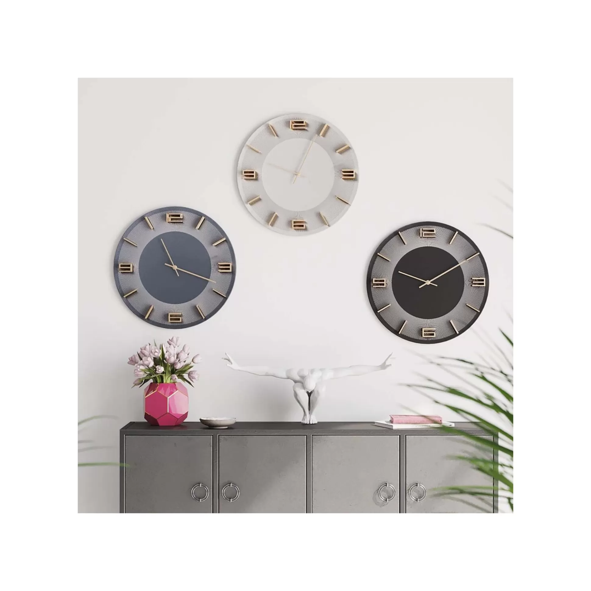 Horloge Murale Leonardo Grise Et Dorée ^KARE Design Outlet