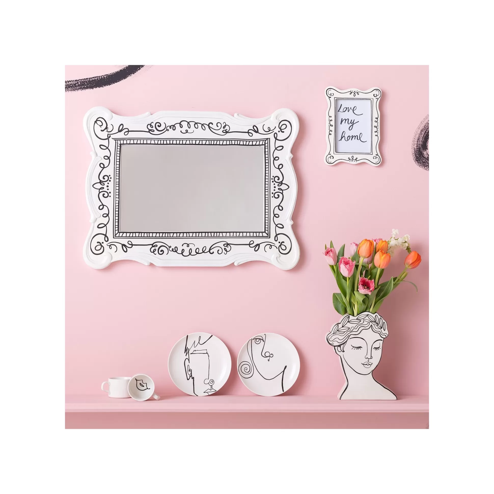 Miroir Favola 67x50cm Blanc Et Noir ^KARE Design Cheap