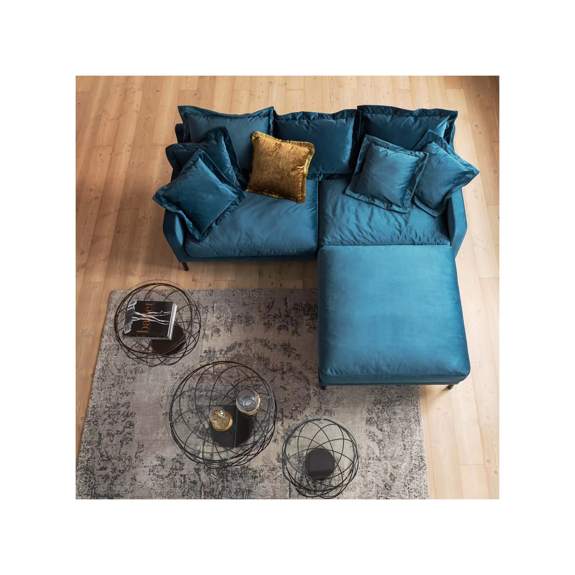 Repose-pieds Lullaby Velours Bleu Pétrole ^KARE Design Cheap