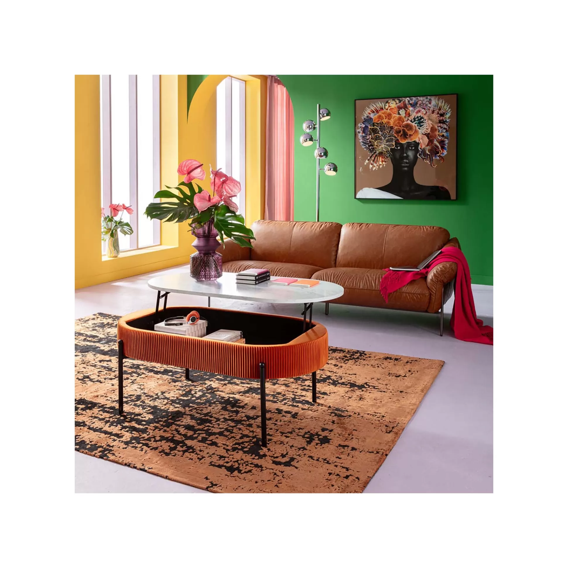 Table Basse Coffre Ballabile Orange Effet Marbre Blanc ^KARE Design Flash Sale