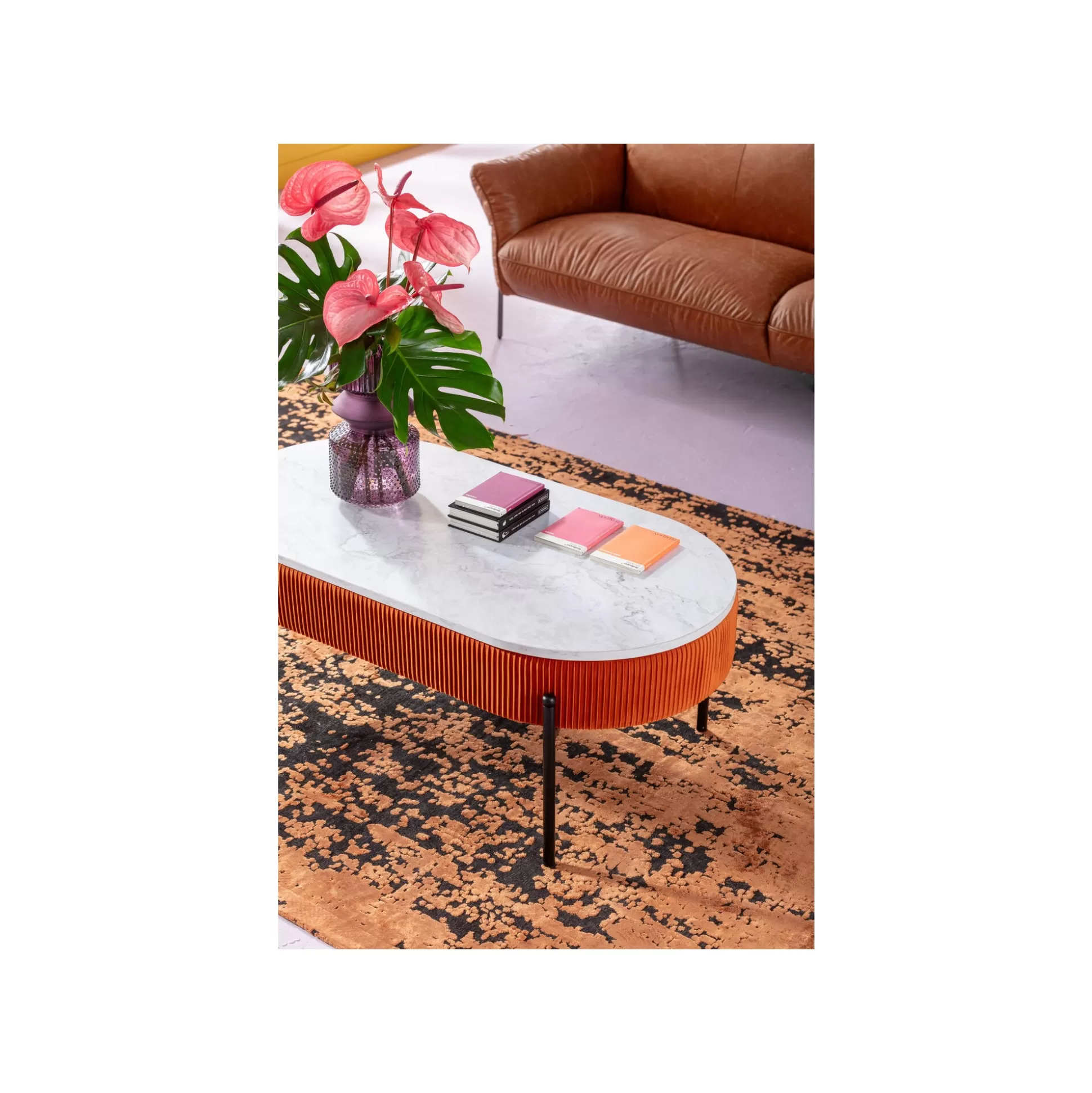 Table Basse Coffre Ballabile Orange Effet Marbre Blanc ^KARE Design Flash Sale