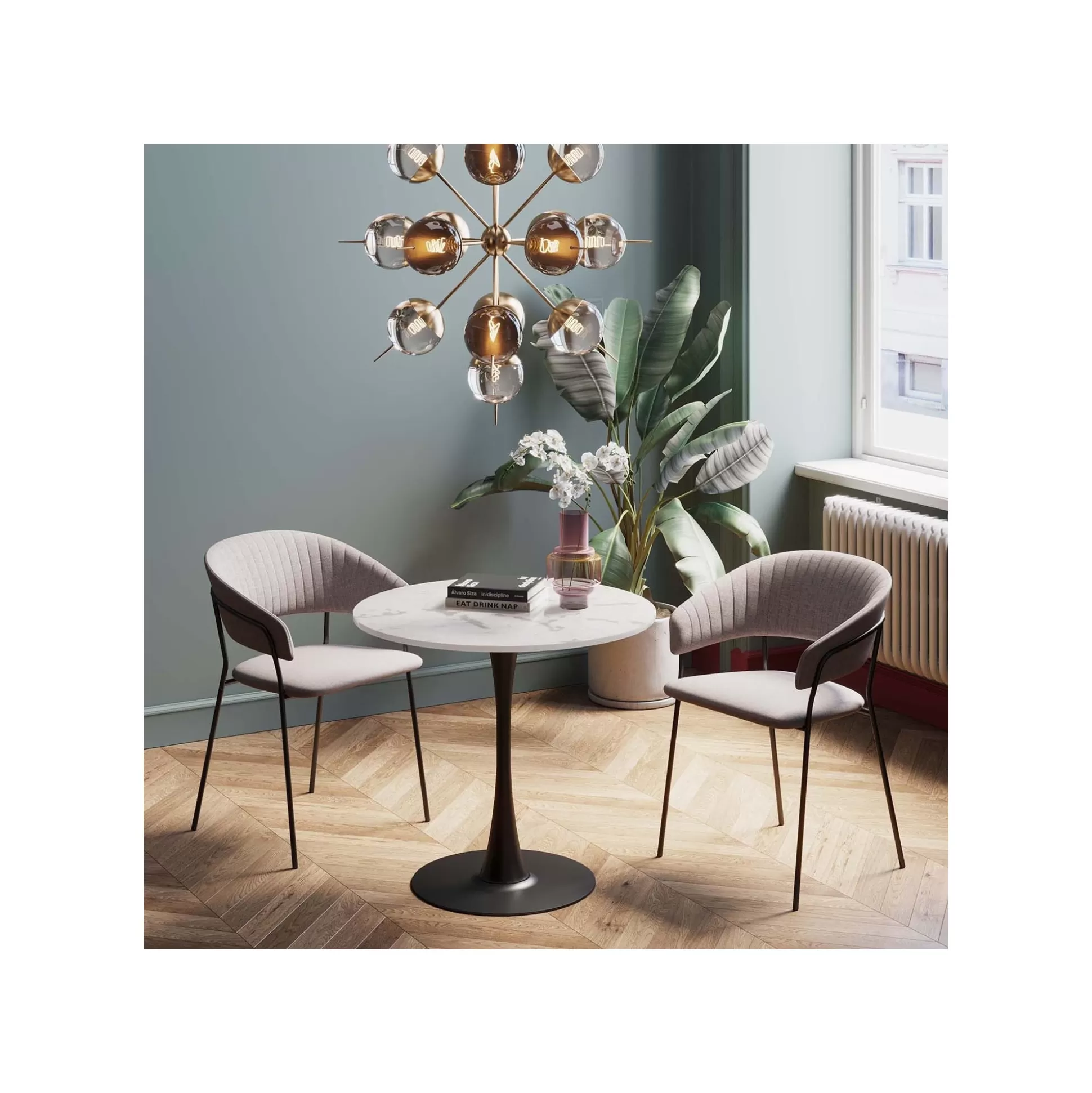 Table Schickeria 80cm Effet Marbre Blanc Et Noire ^KARE Design Fashion
