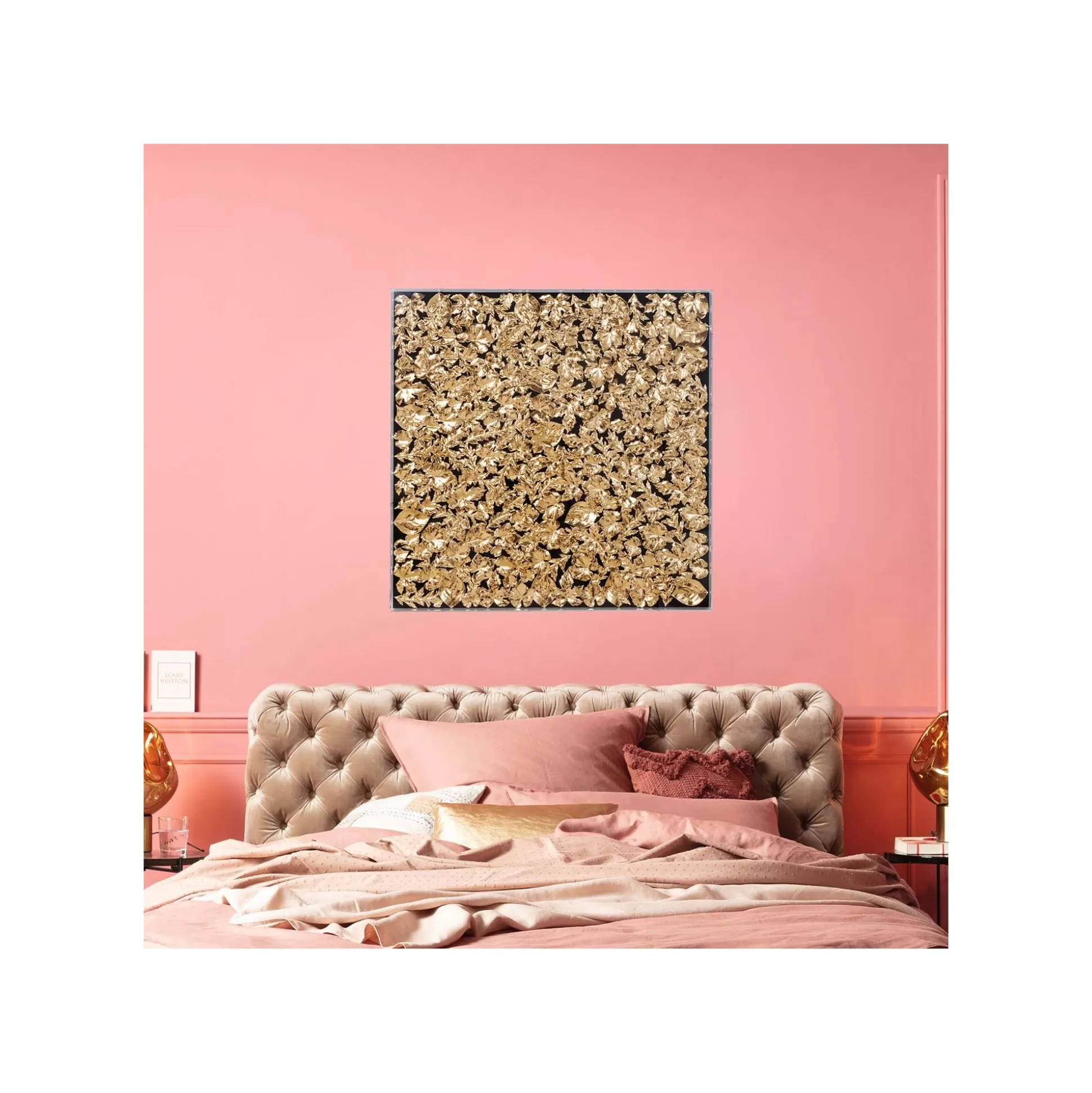 Tableau 3D Feuilles Dorées 120x120cm ^KARE Design New