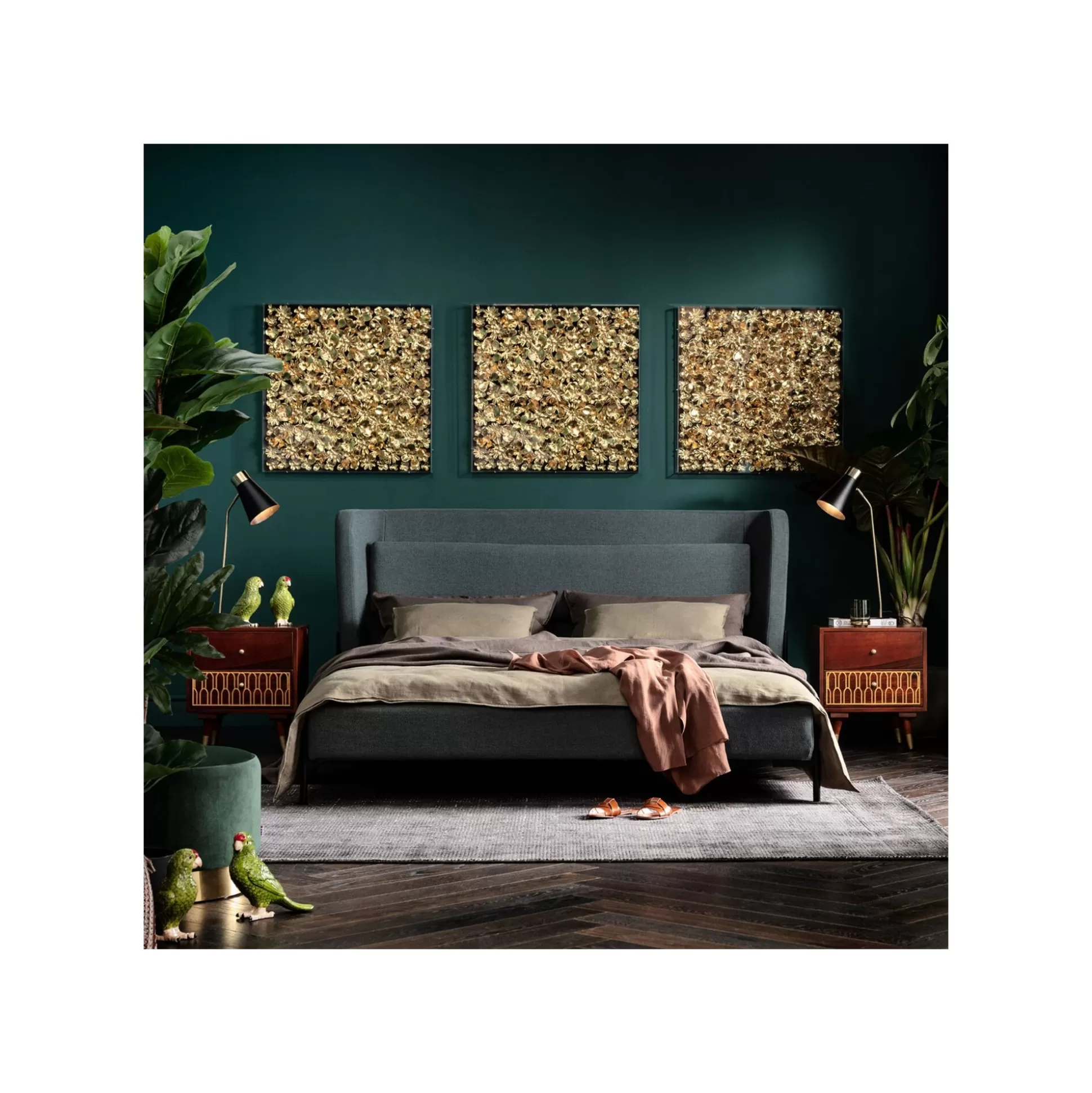 Tableau 3D Fleurs Dorées 80x80cm ^KARE Design Discount