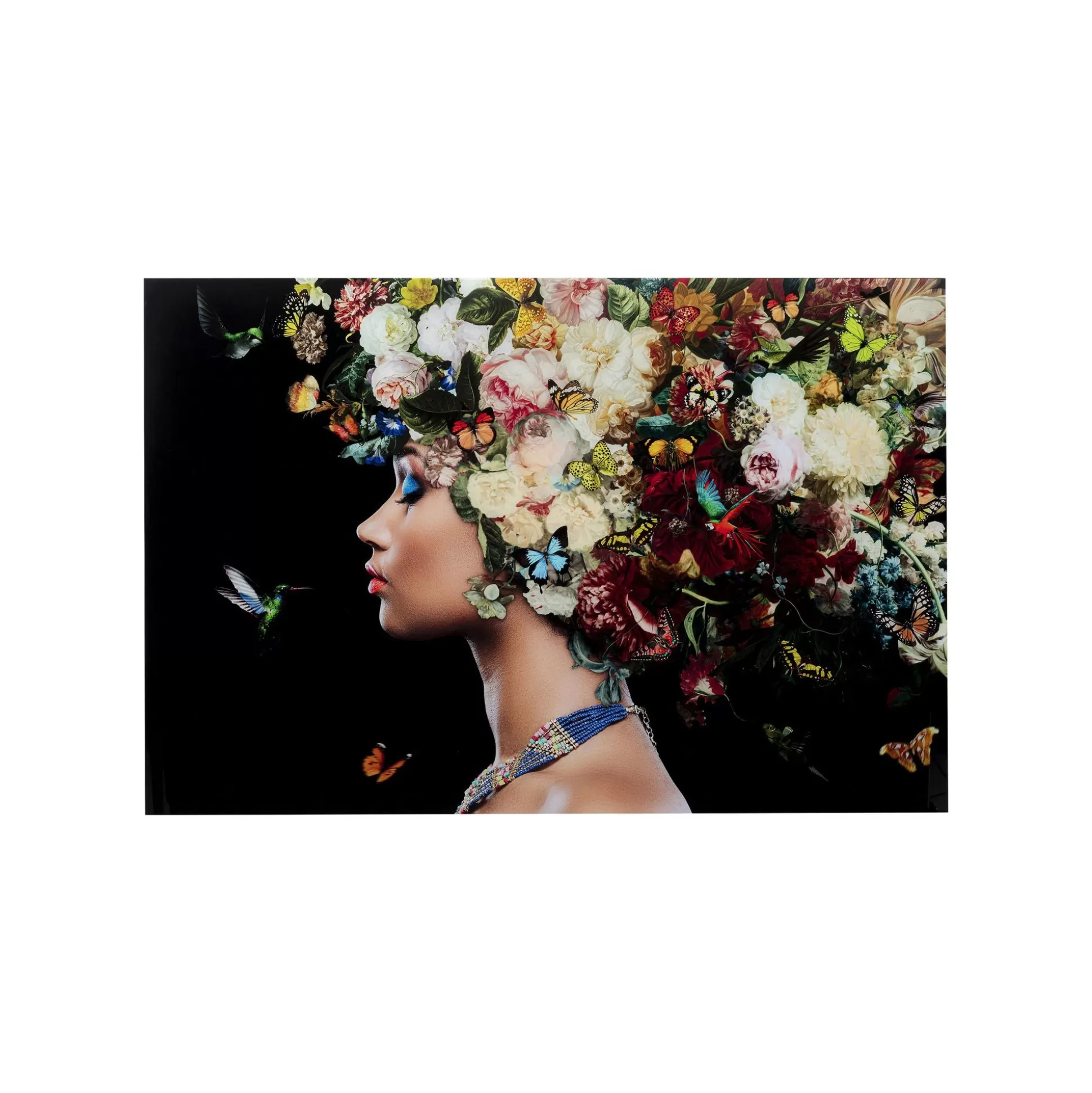 Tableau En Verre Femme Fleurs Papillons Gauche 150x100cm ^KARE Design Fashion