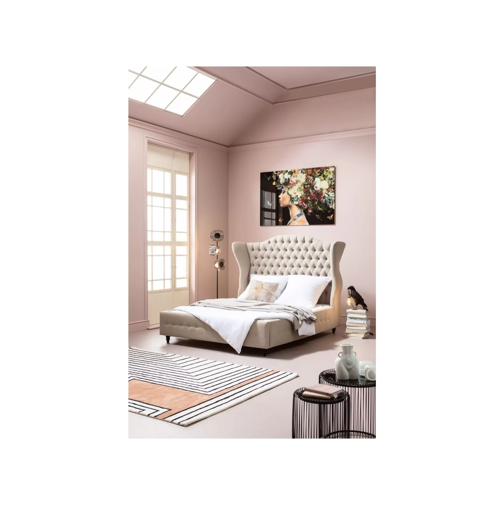 Tableau En Verre Femme Fleurs Papillons Gauche 150x100cm ^KARE Design Fashion