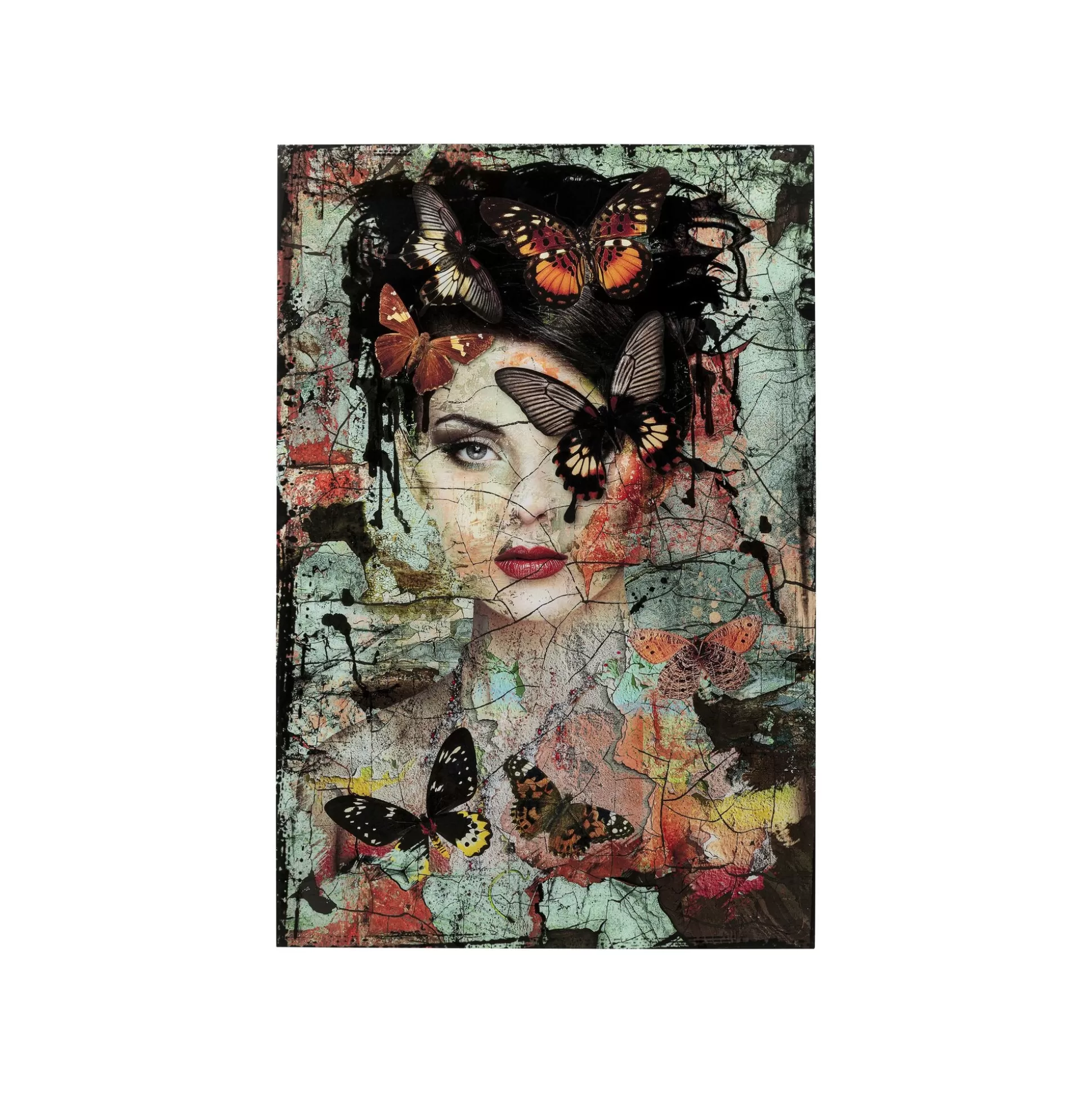 Tableau En Verre Femme Papillons Effet Brisé 100x150cm ^KARE Design Best
