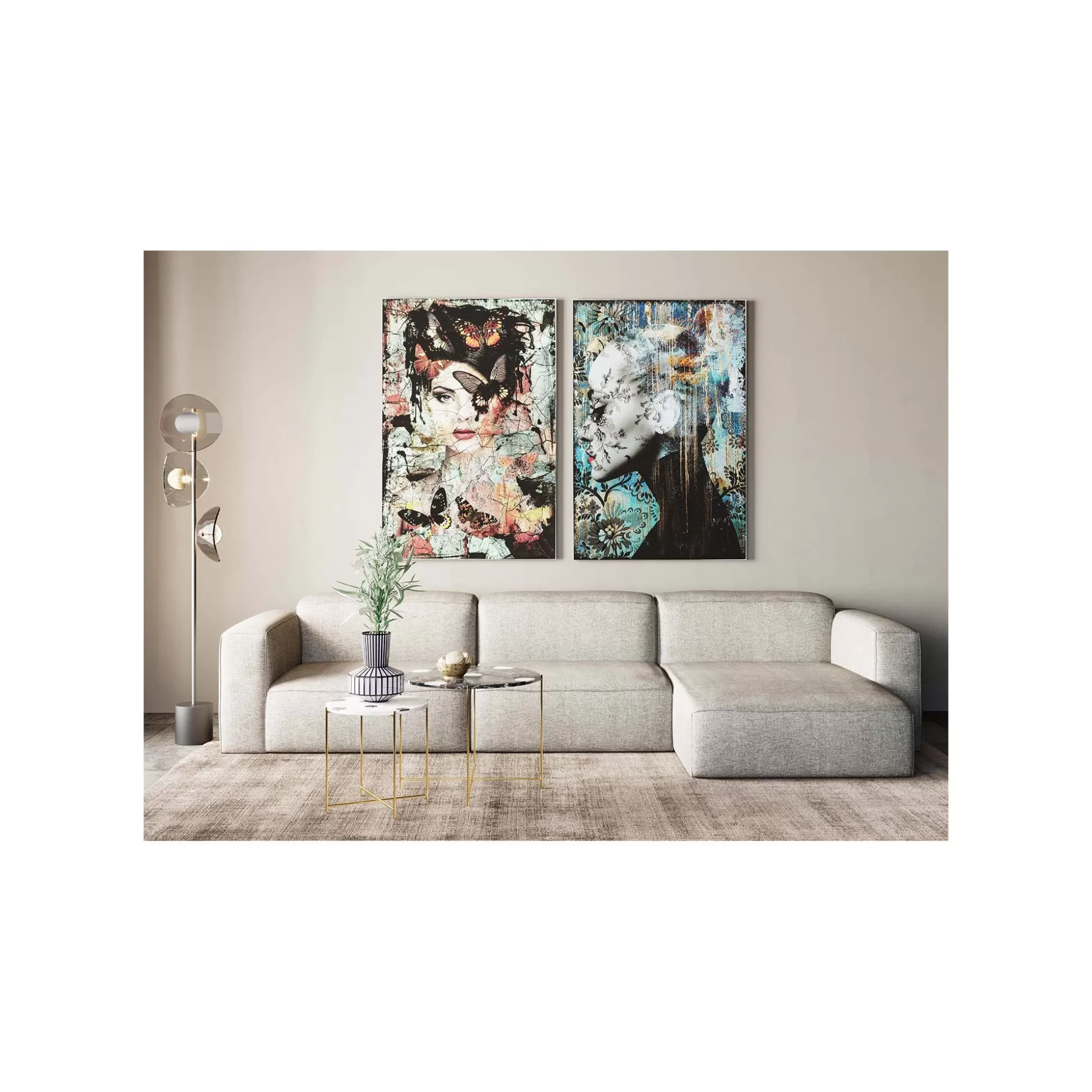 Tableau En Verre Femme Papillons Effet Brisé 100x150cm ^KARE Design Best