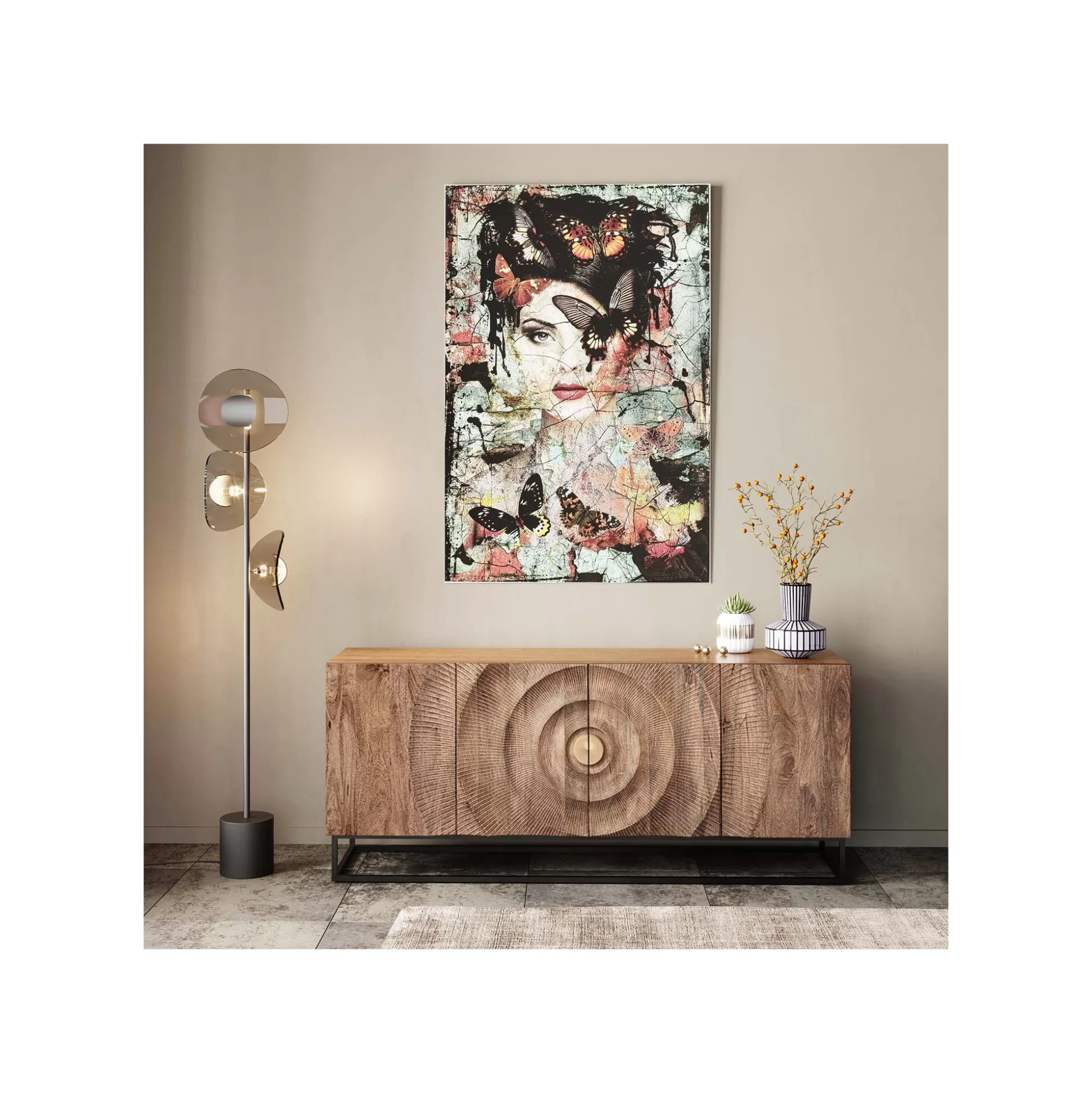 Tableau En Verre Femme Papillons Effet Brisé 100x150cm ^KARE Design Best
