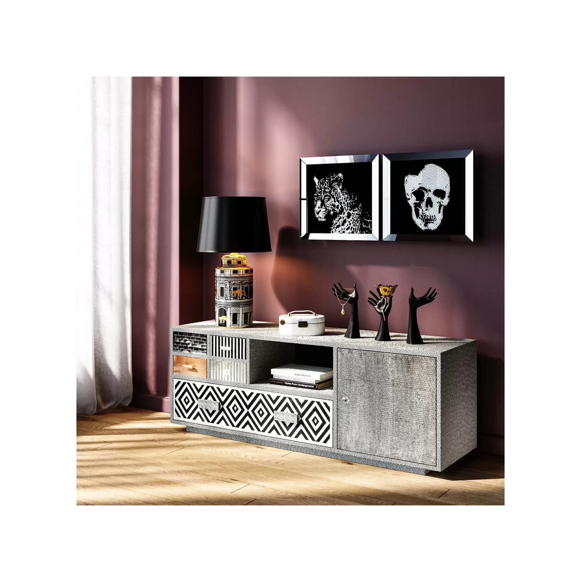 Tableau Miroir Crâne Cristaux 100x100cm ^KARE Design Store