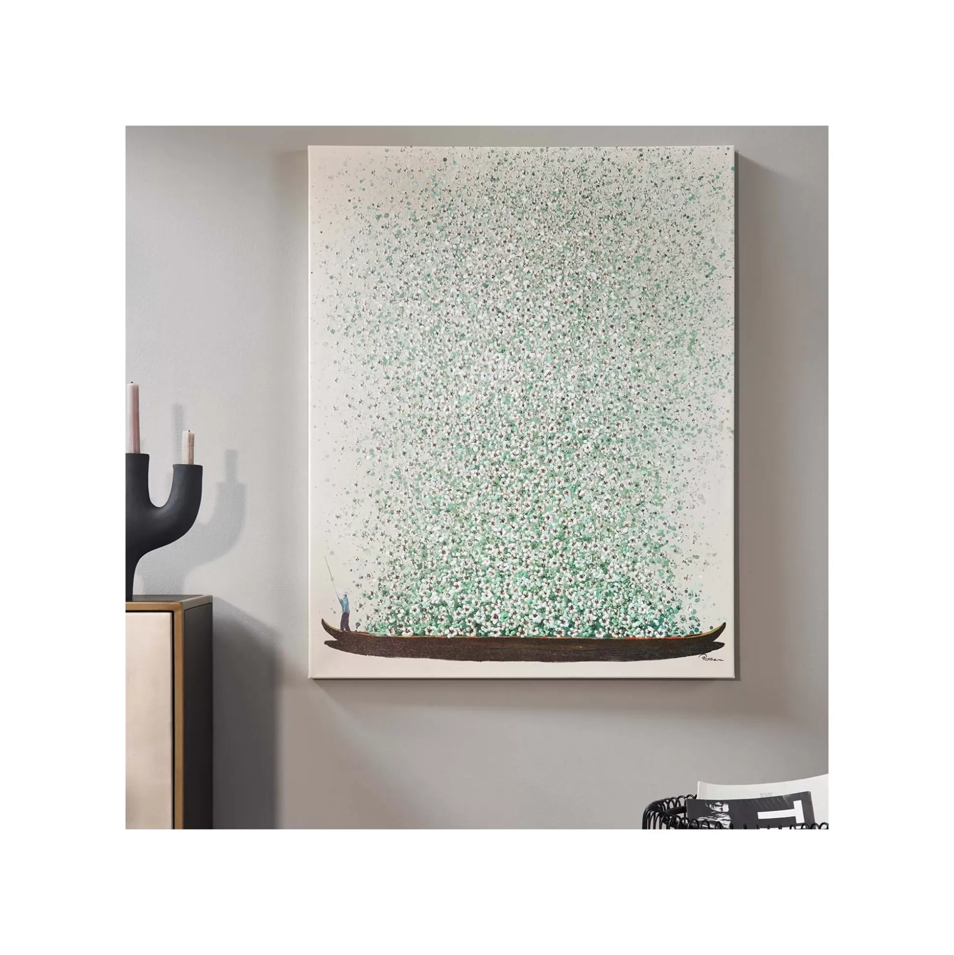 Tableau Touched Fleurs Pirogue Beige Et Vert 120x160cm ^KARE Design Best