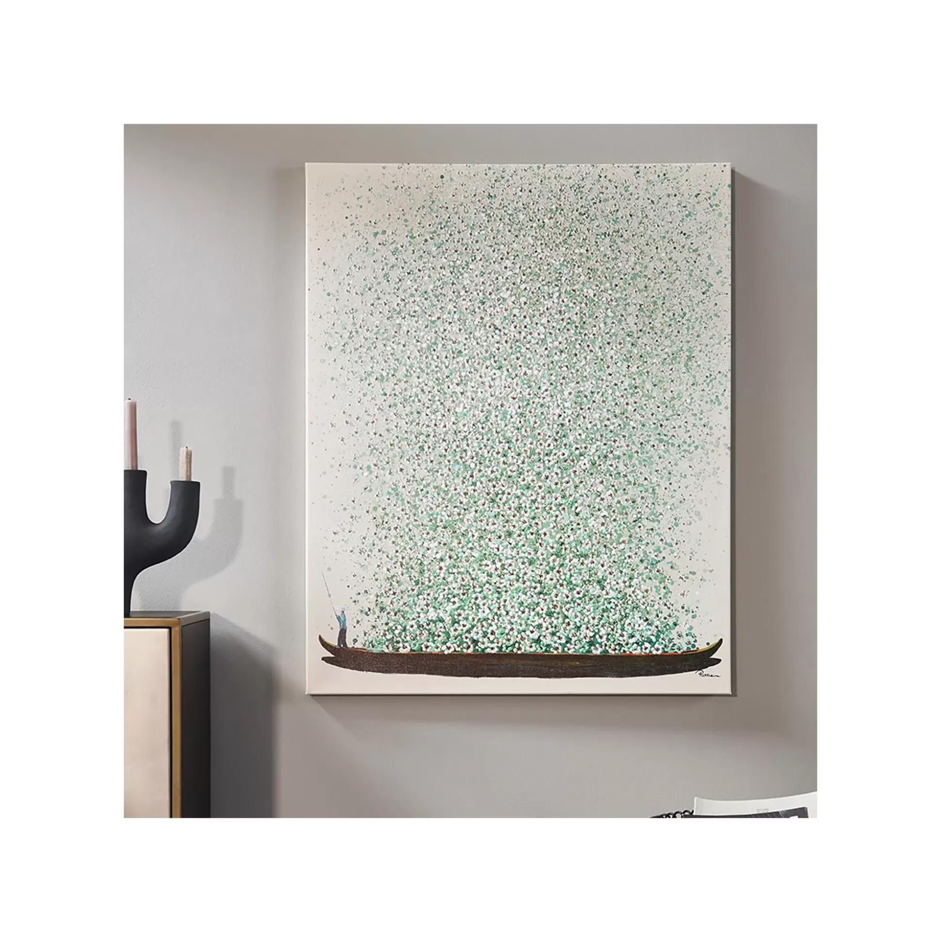 Tableau Touched Fleurs Pirogue Beige Et Vert 80x100cm ^KARE Design Online