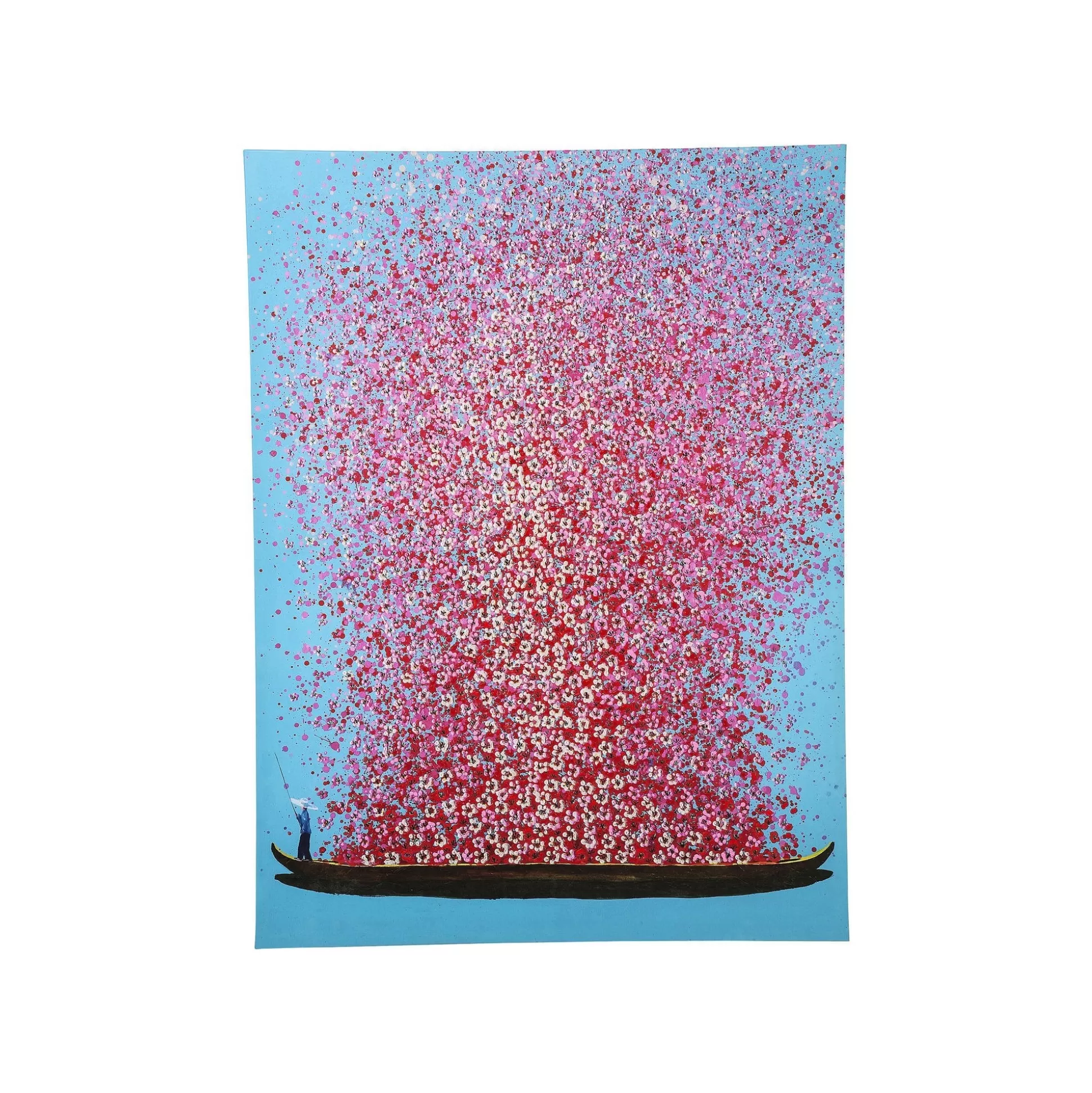 Tableau Touched Fleurs Pirogue Bleu Et Rose 120x160cm ^KARE Design Flash Sale