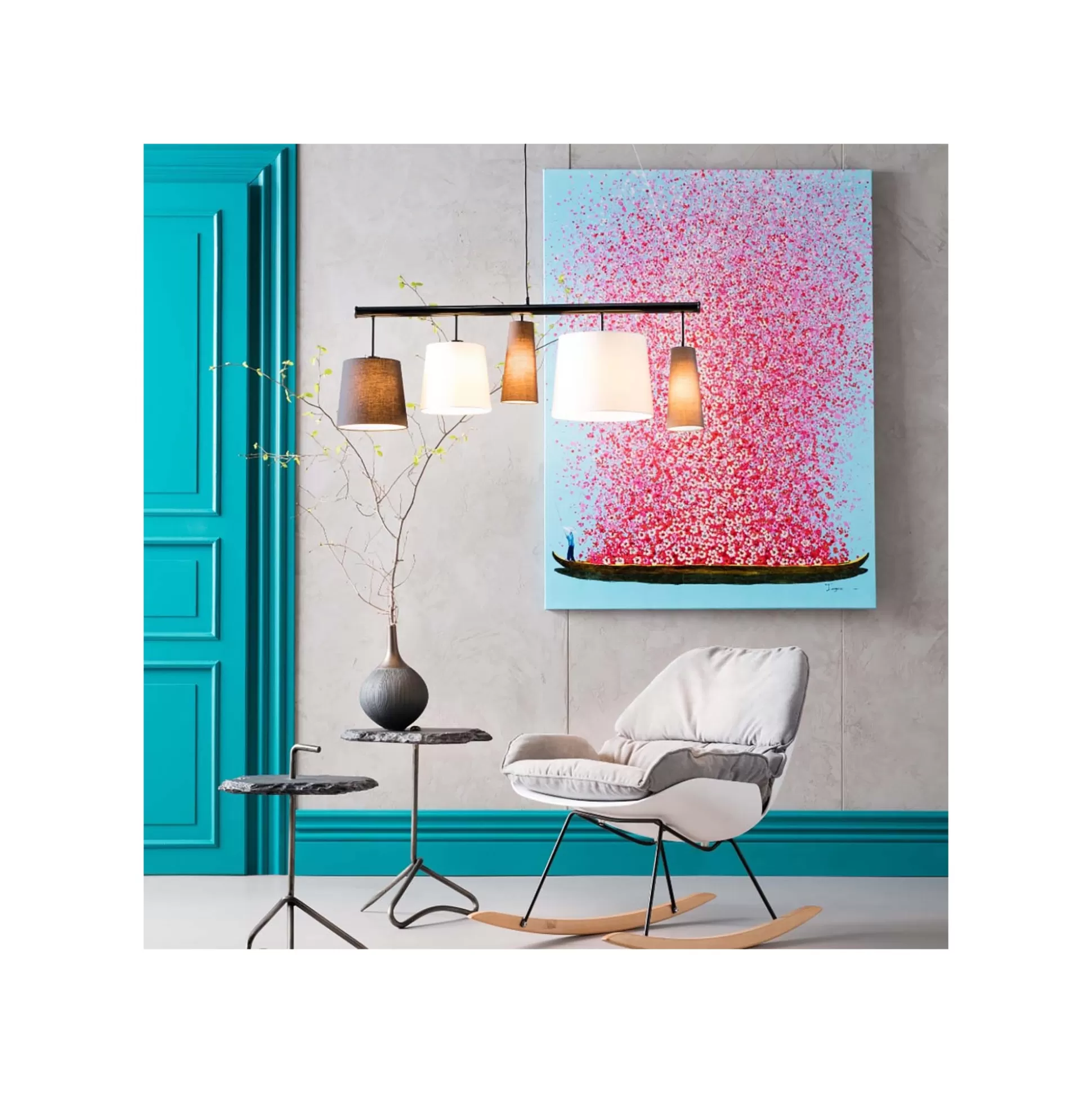 Tableau Touched Fleurs Pirogue Bleu Et Rose 120x160cm ^KARE Design Flash Sale