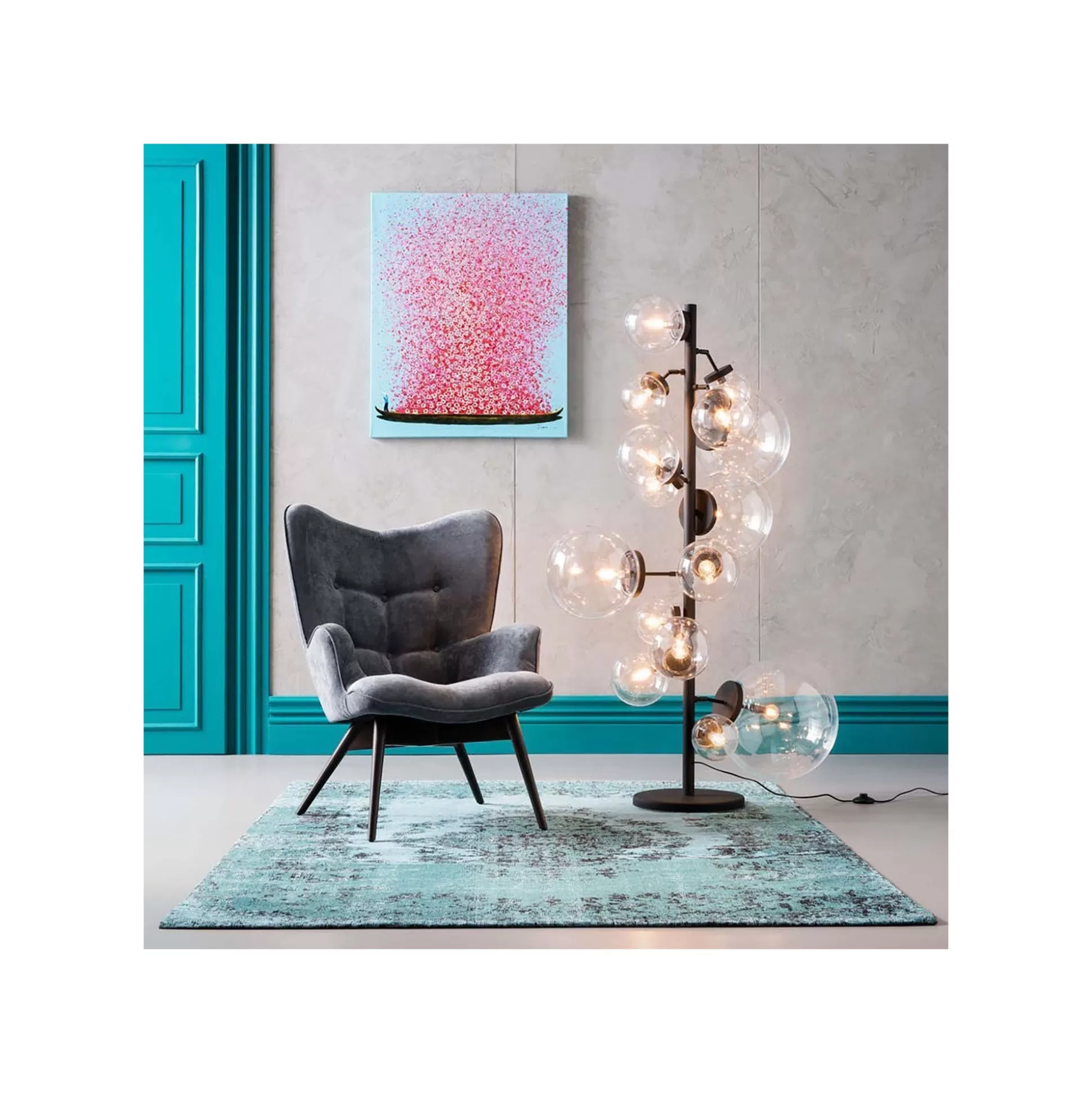 Tableau Touched Fleurs Pirogue Bleu Et Rose 80x100cm ^KARE Design Hot