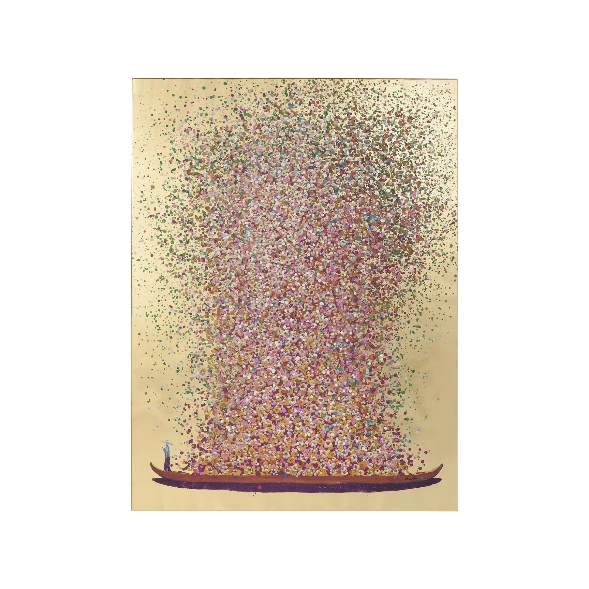 Tableau Touched Fleurs Pirogue Doré Et Rose 80x100cm ^KARE Design Outlet