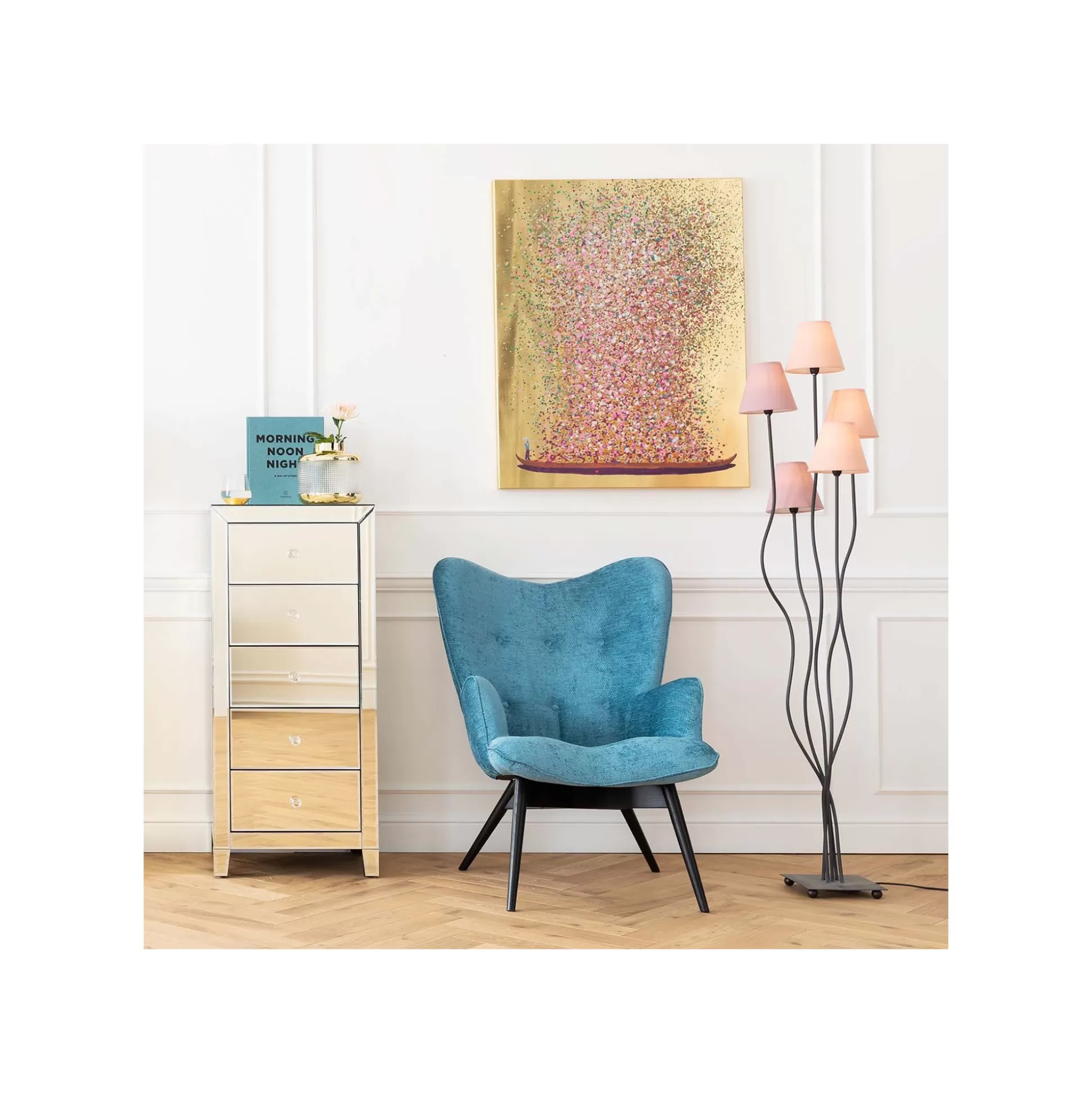 Tableau Touched Fleurs Pirogue Doré Et Rose 80x100cm ^KARE Design Outlet