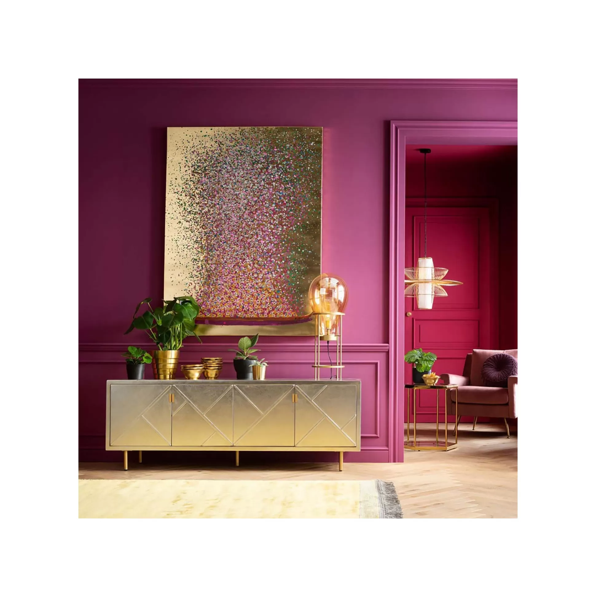Tableau Touched Fleurs Pirogue Doré Et Rose 120x160cm ^KARE Design Store
