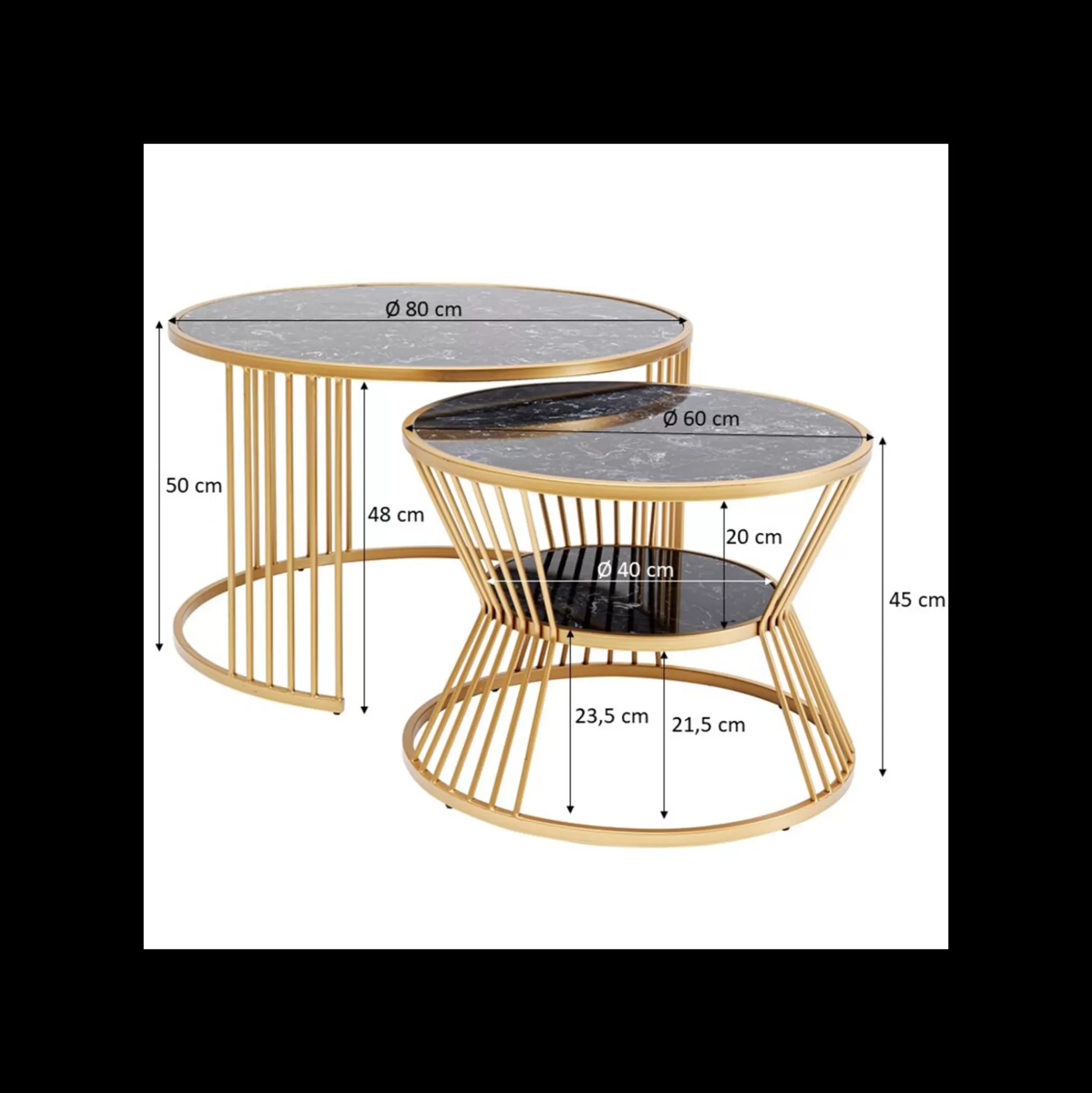 Tables Basses Roma Set De 2 Noires Et Dorées ^KARE Design Cheap