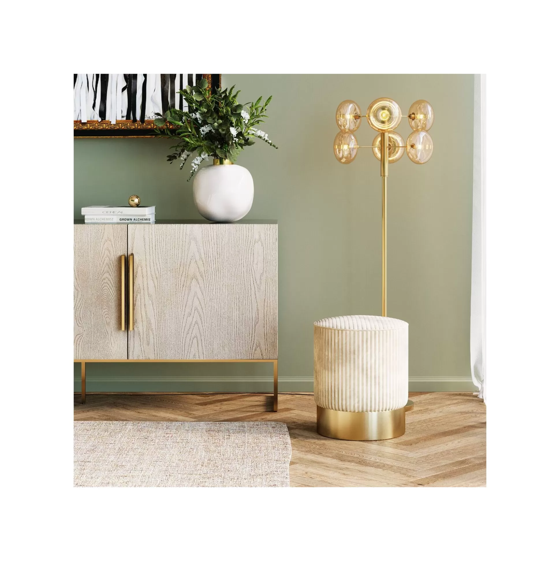 Tabouret Cherry Cord Crème Et Laiton ^KARE Design Shop