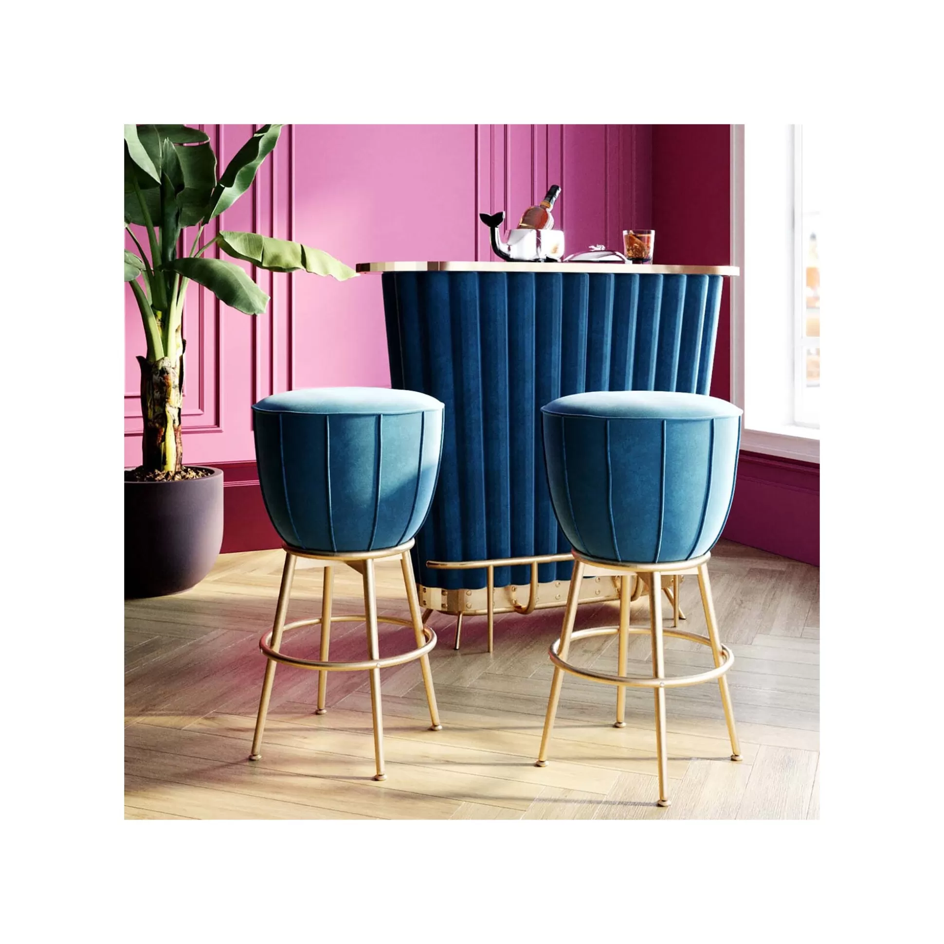 Tabouret De Bar After Work Velours Bleu ^KARE Design Outlet