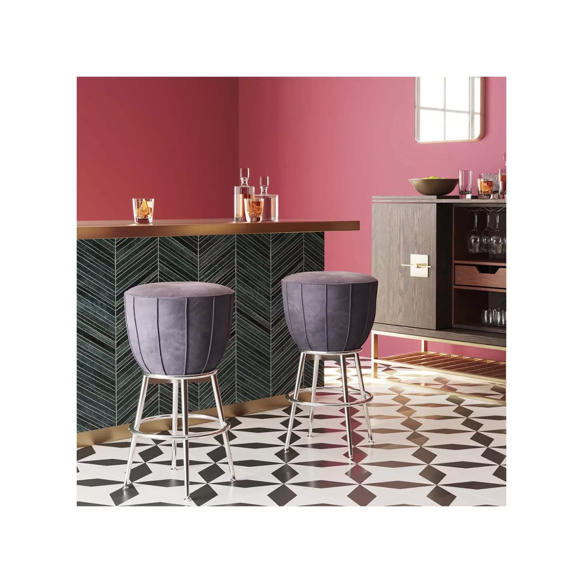 Tabouret De Bar After Work Velours Gris ^KARE Design Fashion