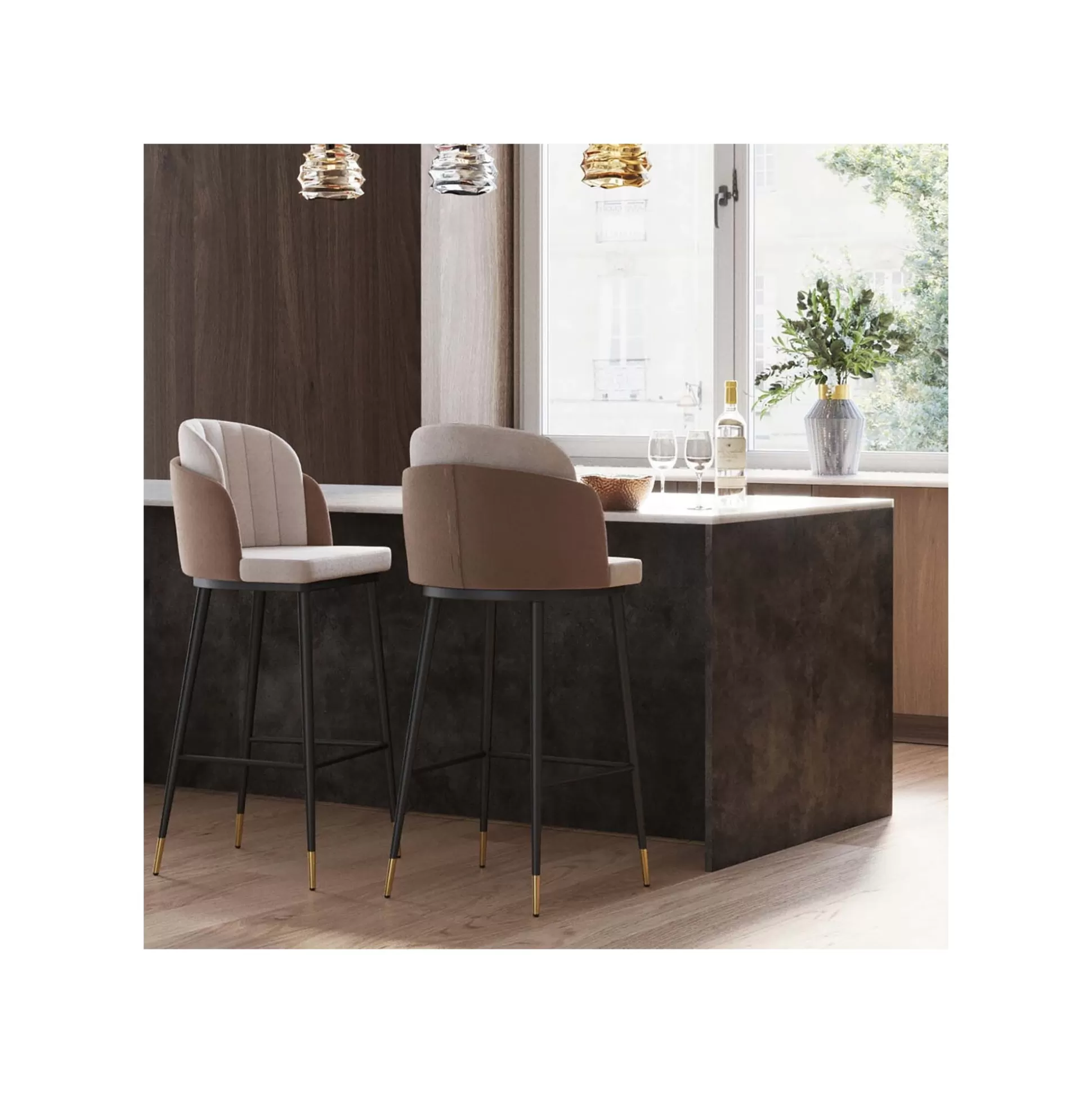 Tabouret De Bar Hojas Velours Beige Et Taupe ^KARE Design Store