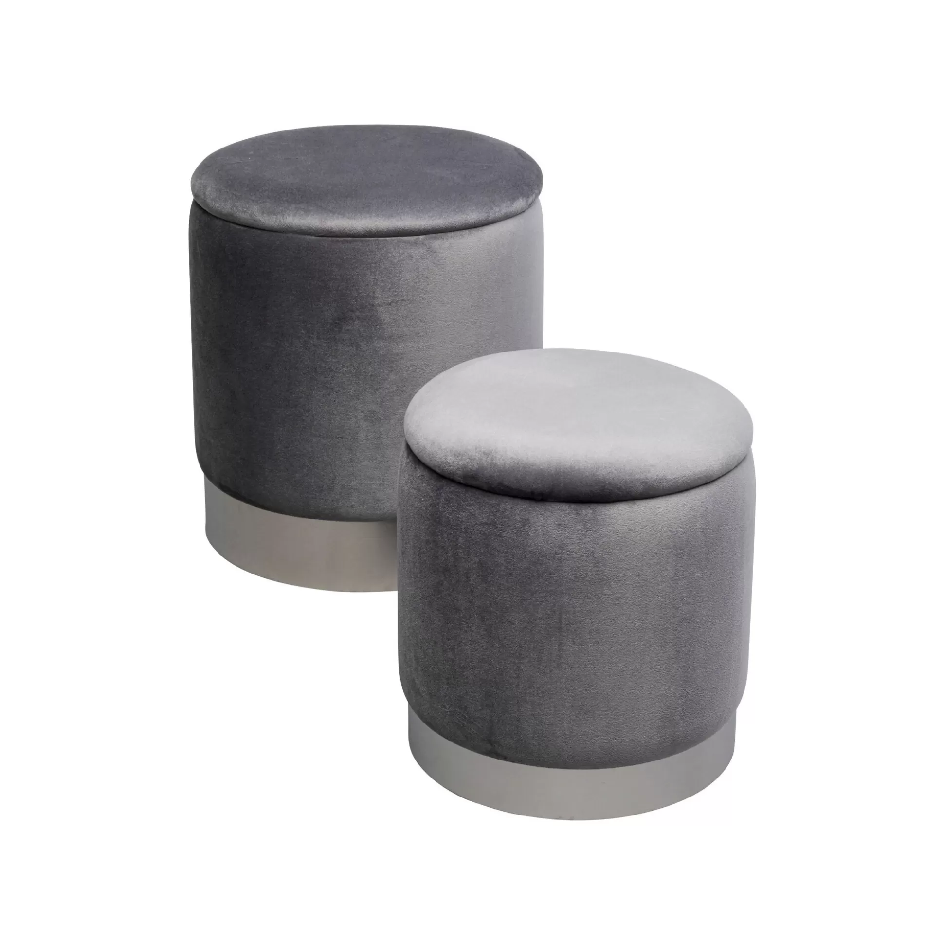 Tabourets-coffres Cherry Gris Et Chrome Set De 2 ^KARE Design Outlet