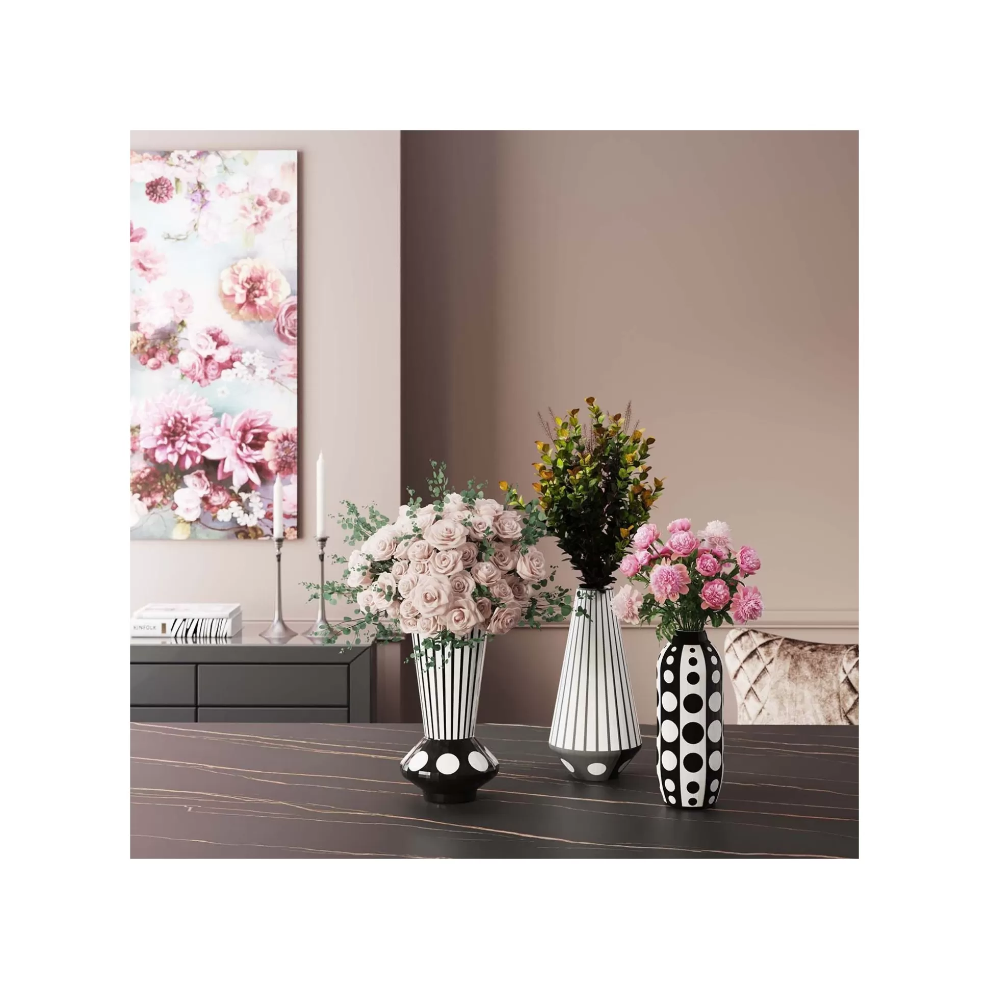 Vase Brillar Noir Et Blanc 40cm ^KARE Design Store