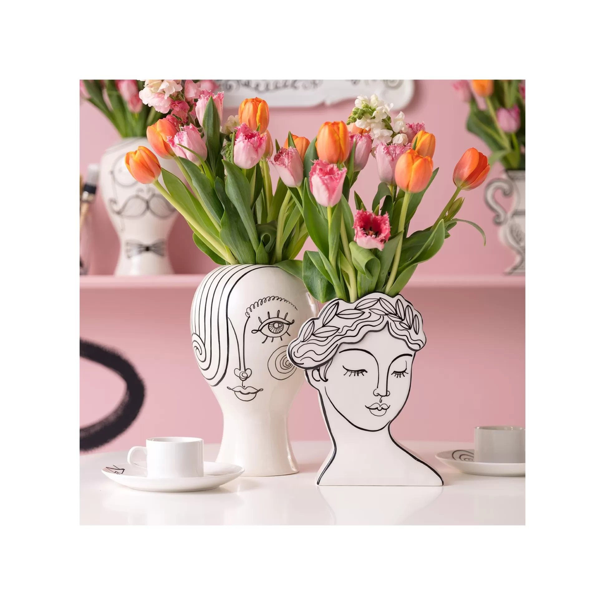 Vase Favola Femme Buste Blanc Et Noir ^KARE Design Outlet