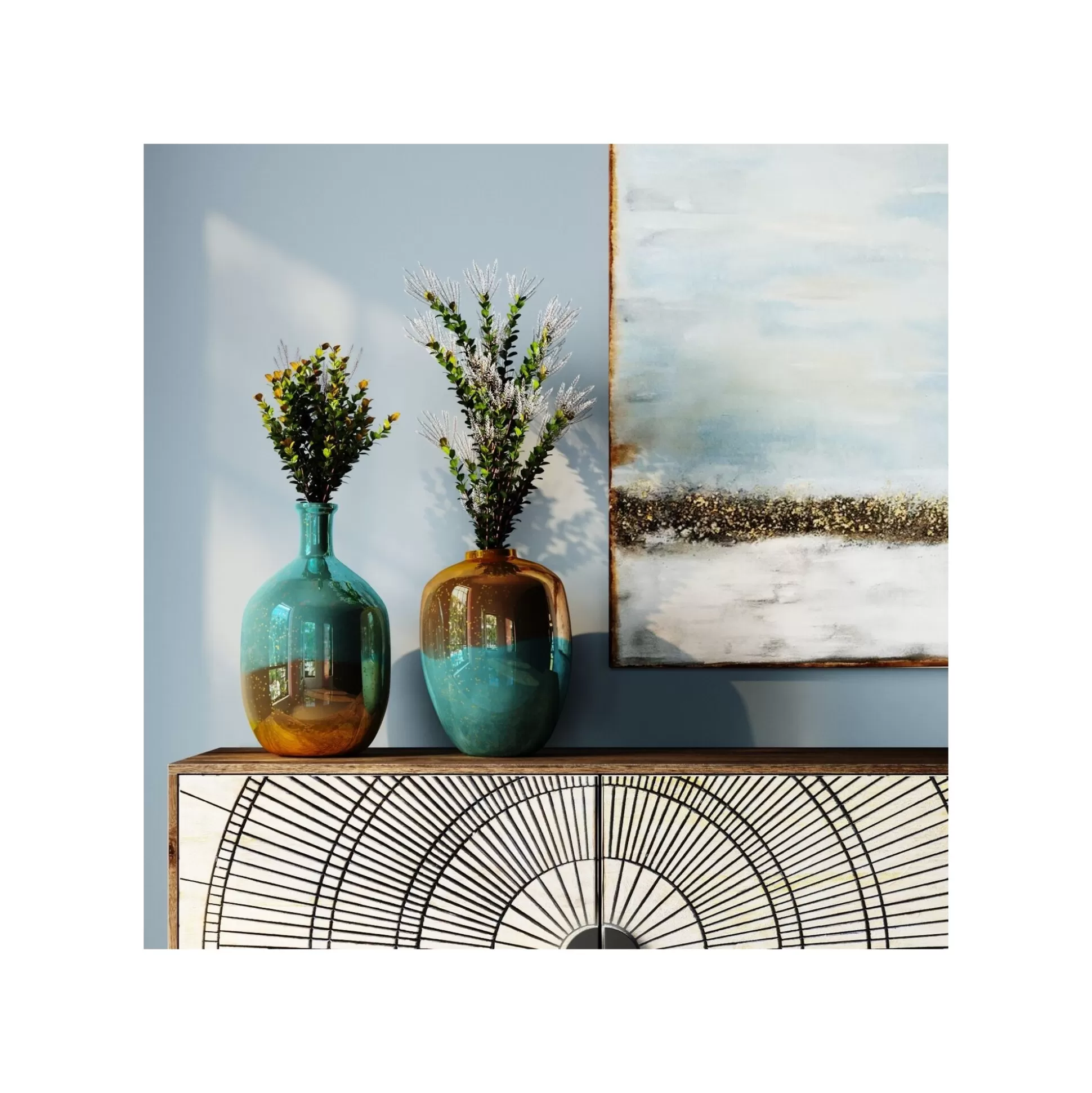 Vase Lizy Bleu Et Doré 50cm ^KARE Design Shop